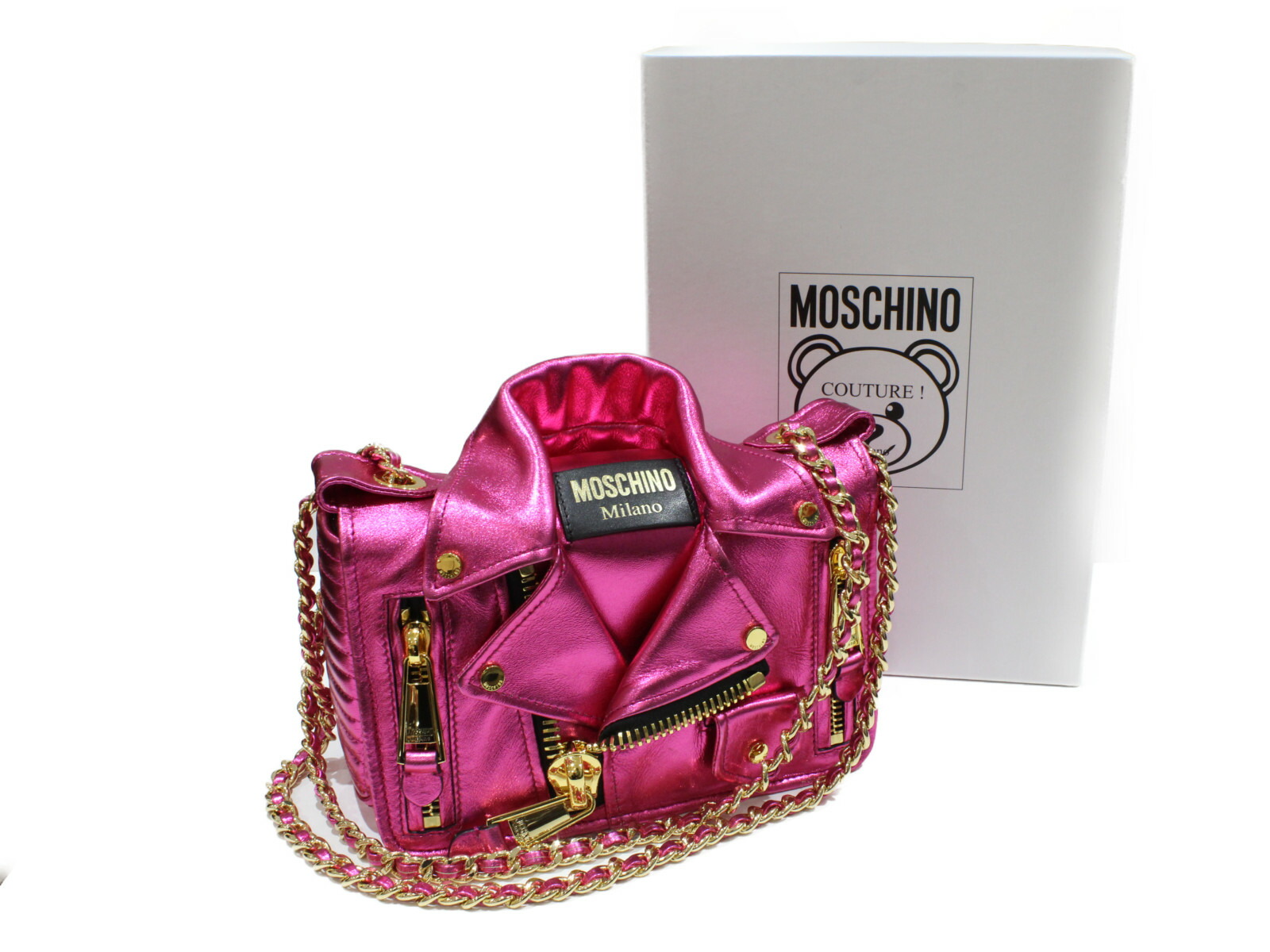 Moschino ライダースショルダーバッグ Moschino メタリックピンク レザー レディース ショルダーバッグ ハンドバッグ 2way レザー 小さめ 個性的 プレゼント包装可 中古 かんてい局松前ｒ５６号店モスキーノ 質屋かんてい局松前ｒ56店