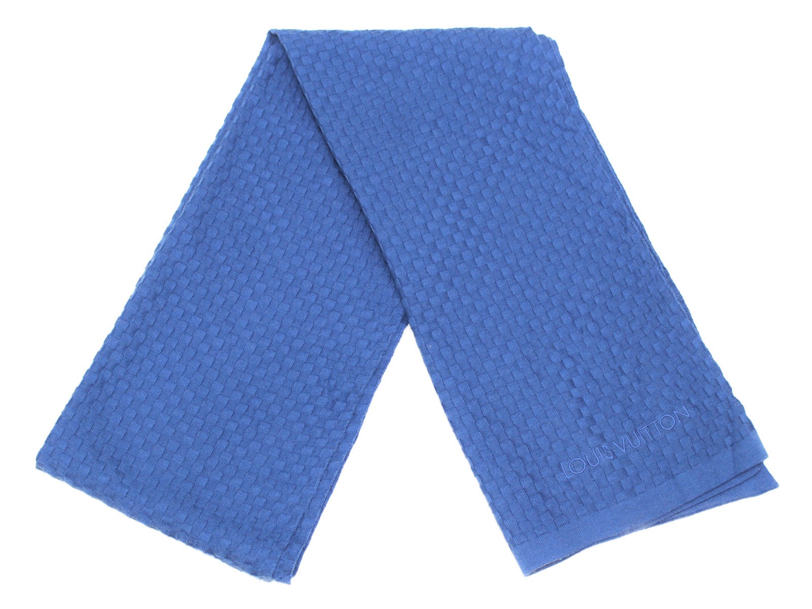 Louis Vuitton エシャルプ マイクロ ダミエ M7512 ブルー コットン カシミア レディース メンズ ユニセックス マフラー ストール 人気 ブランド 中古 Robertjrstire Com