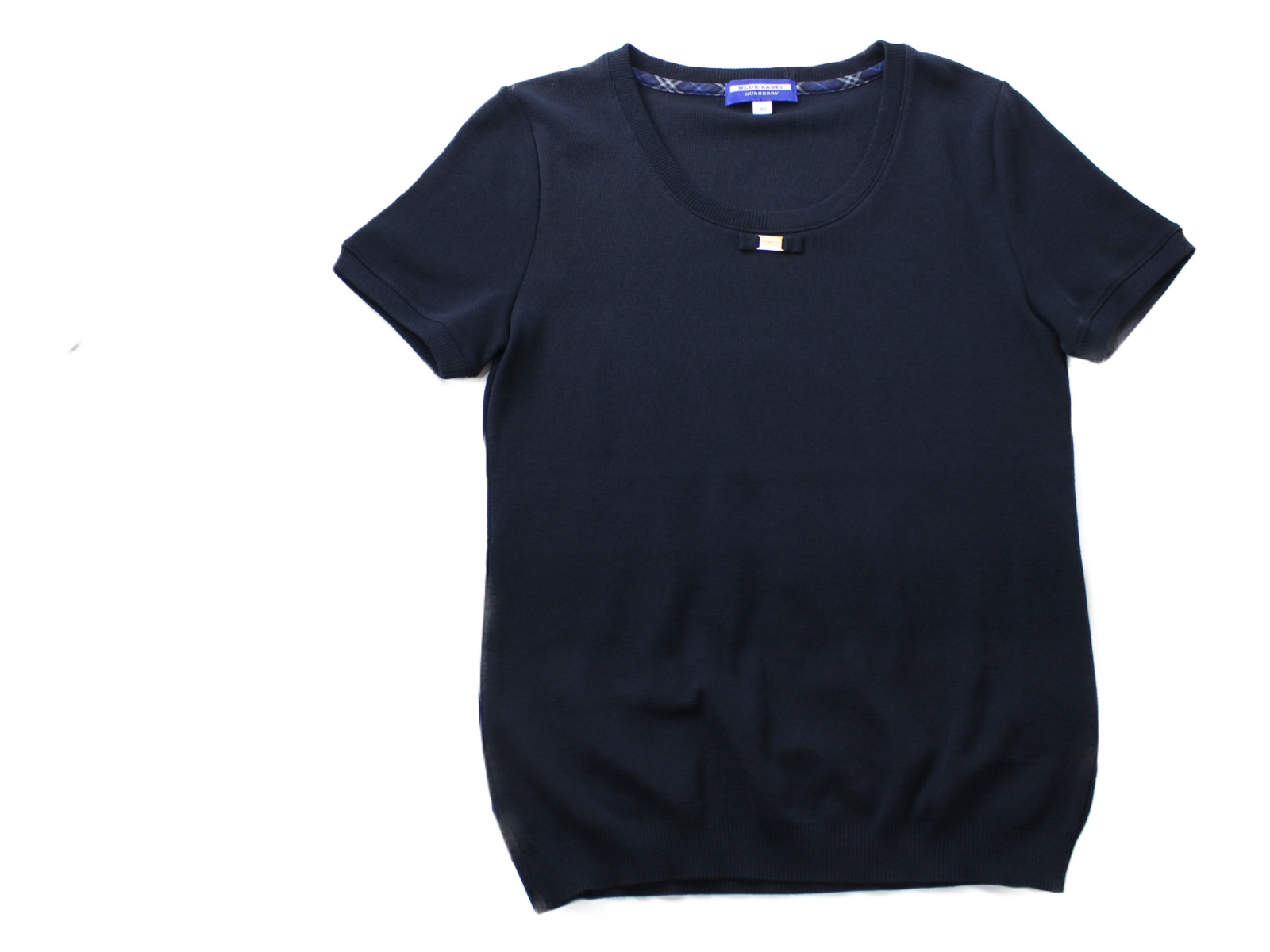 シャツ ブラウス 人気 ユニセックス レディース ネイビー 半袖ニット Burberry ブランド かわいい リボン 中古 服 女性が喜ぶ