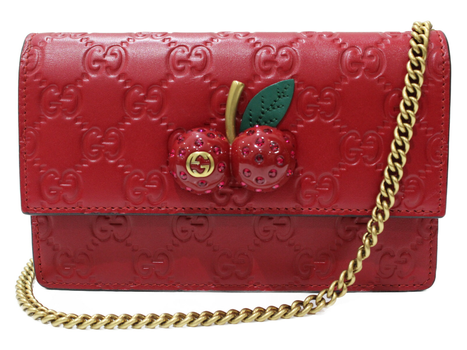 GUCCI グッチ　ショルダーバッグ　チェーン　GG柄 チェリー 楽天市場】GUCCI グッチGGロゴクリスタルチェリーチェーンミニ