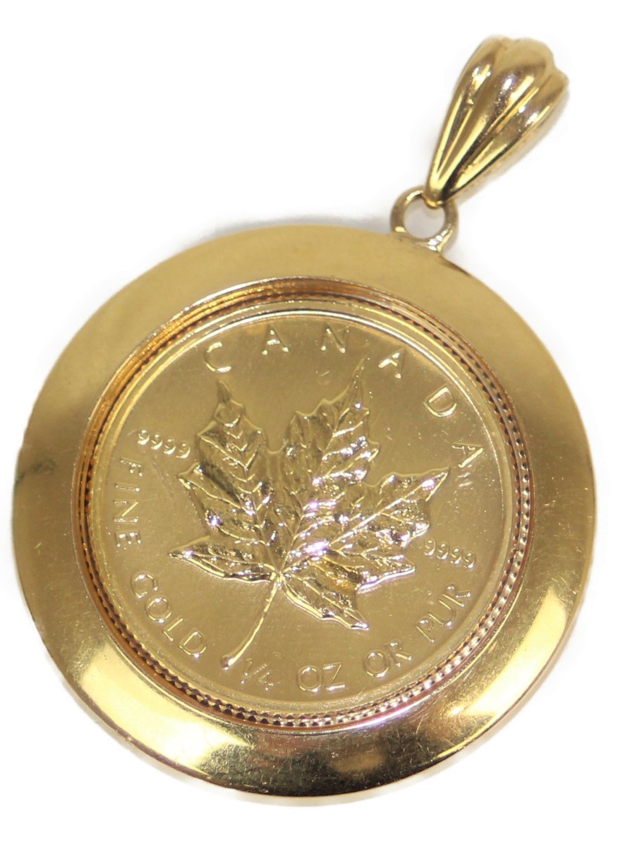 メイプルリーフコインペンダントトップ1 4oz K24 K18 純金 イエローゴールド 16g メンズ レディース ウィメンズ 宝飾品 ネックレス 贈り物 メモリ硬貨 金貨 オンス カナダ エリザベス女王 中古 松前r56号店 質屋かんてい官府松前 56店 Kossacklaw Com