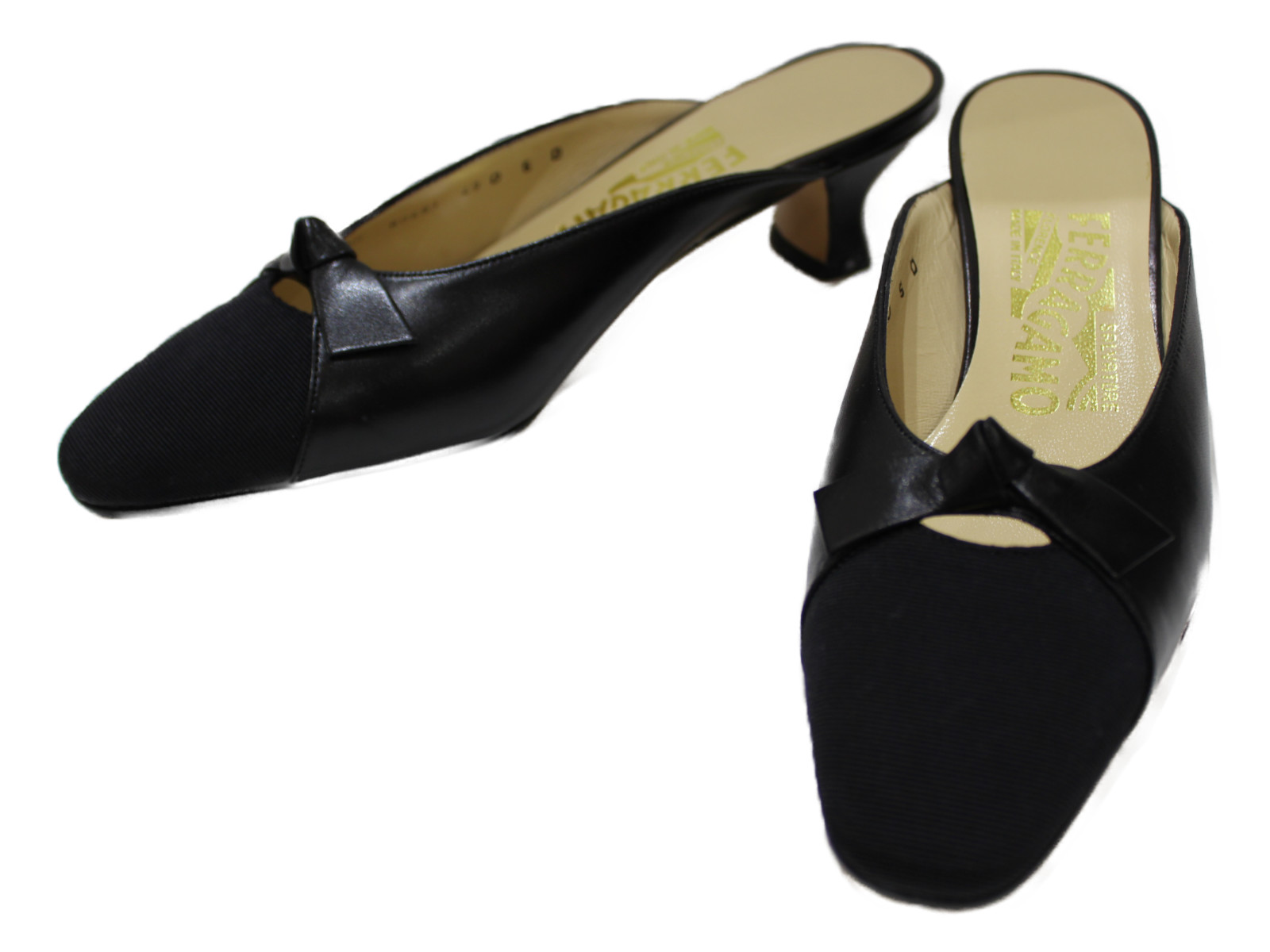 フェラガモ 質屋かんてい局松前r56号 箱 布袋あり Ferragamo Top 0187233 ミュールレザーブラックレディース靴5 22 5cm ミュールヒールレディースシンプルギフトプレゼント包装可 中古 松前r56号店 かんてい局松前ｒ５６号店