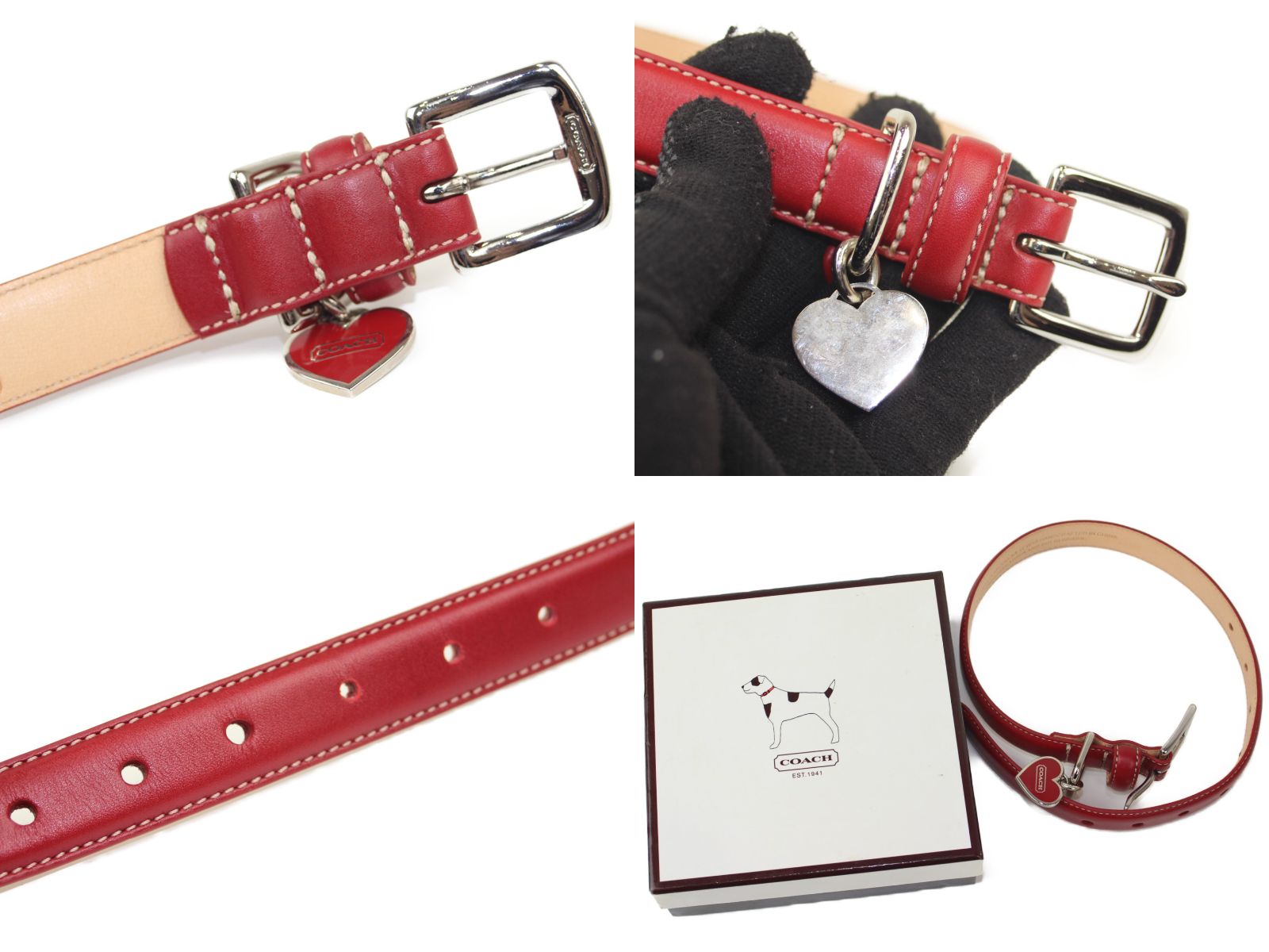 激安正規 ペット用 レッド Coach 首輪 中型 人気 首輪 レザー 犬 中古 コーチ 質屋かんてい局松前ｒ56店 4000 13 5 16 5 ブランド 猫 ファッション アクセサリー 中型 大型 中古 松前r56号店 かんてい局松前ｒ５６号店