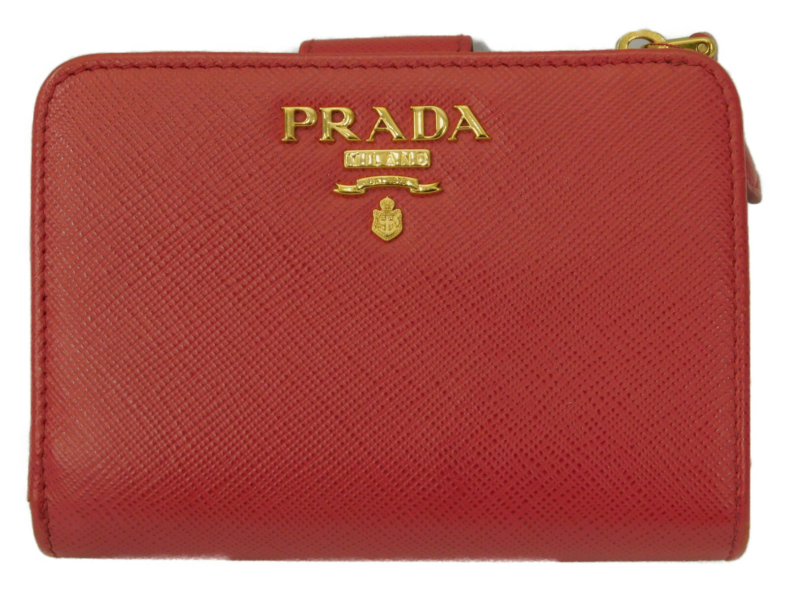 PRADA 二つ折りミニ財布 ブラック/レッド PRADA エピレザー 二つ折り財布 レッド