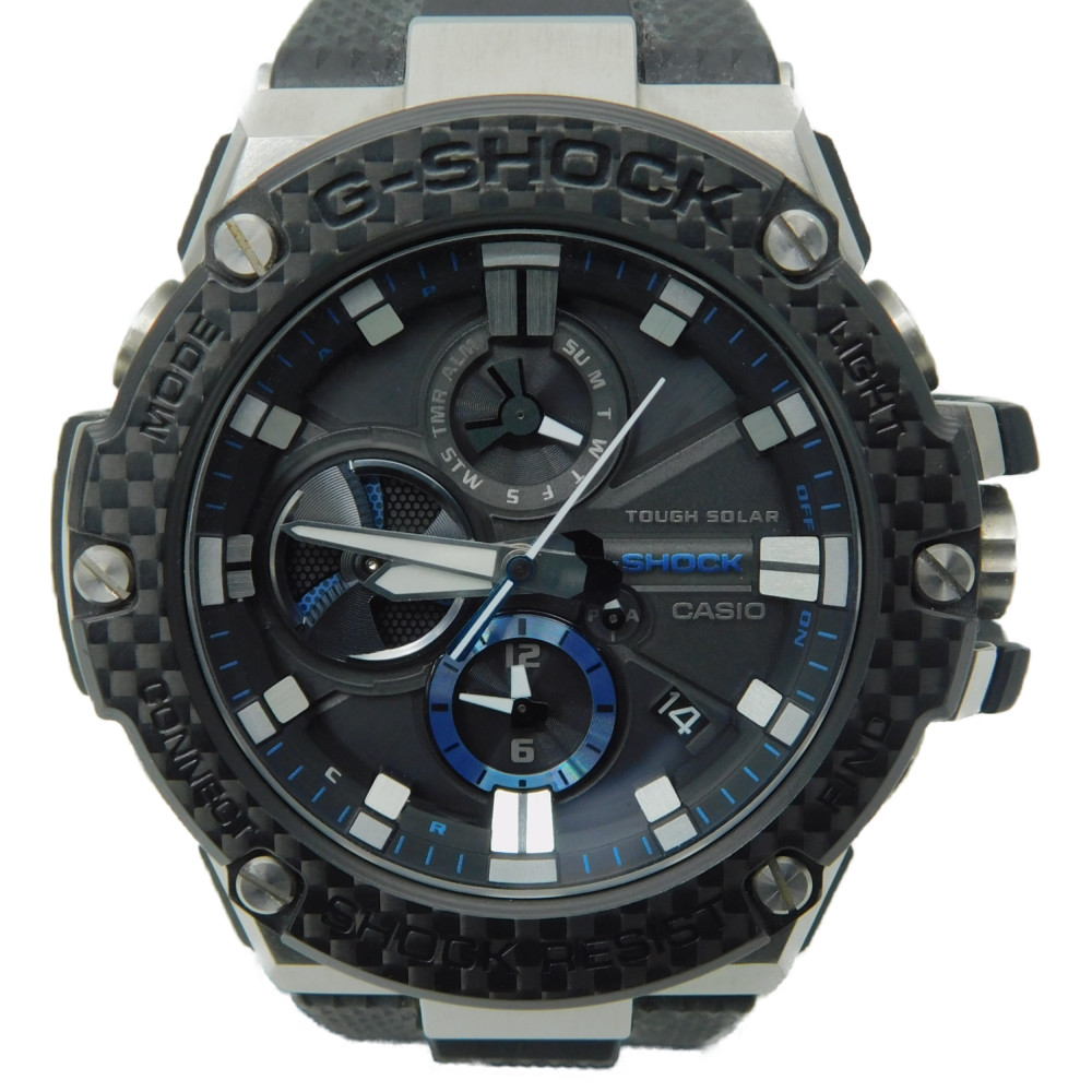 【箱あり】CASIO　カシオ　G-SHOCK ジーショック　G-STEEL　GST-B100XA-1AJF　タフソーラー　アナログ　樹脂　カーボン　ショックレジスト　ブラック　黒　ブルー　メンズ　腕時計【中古】 新居浜店