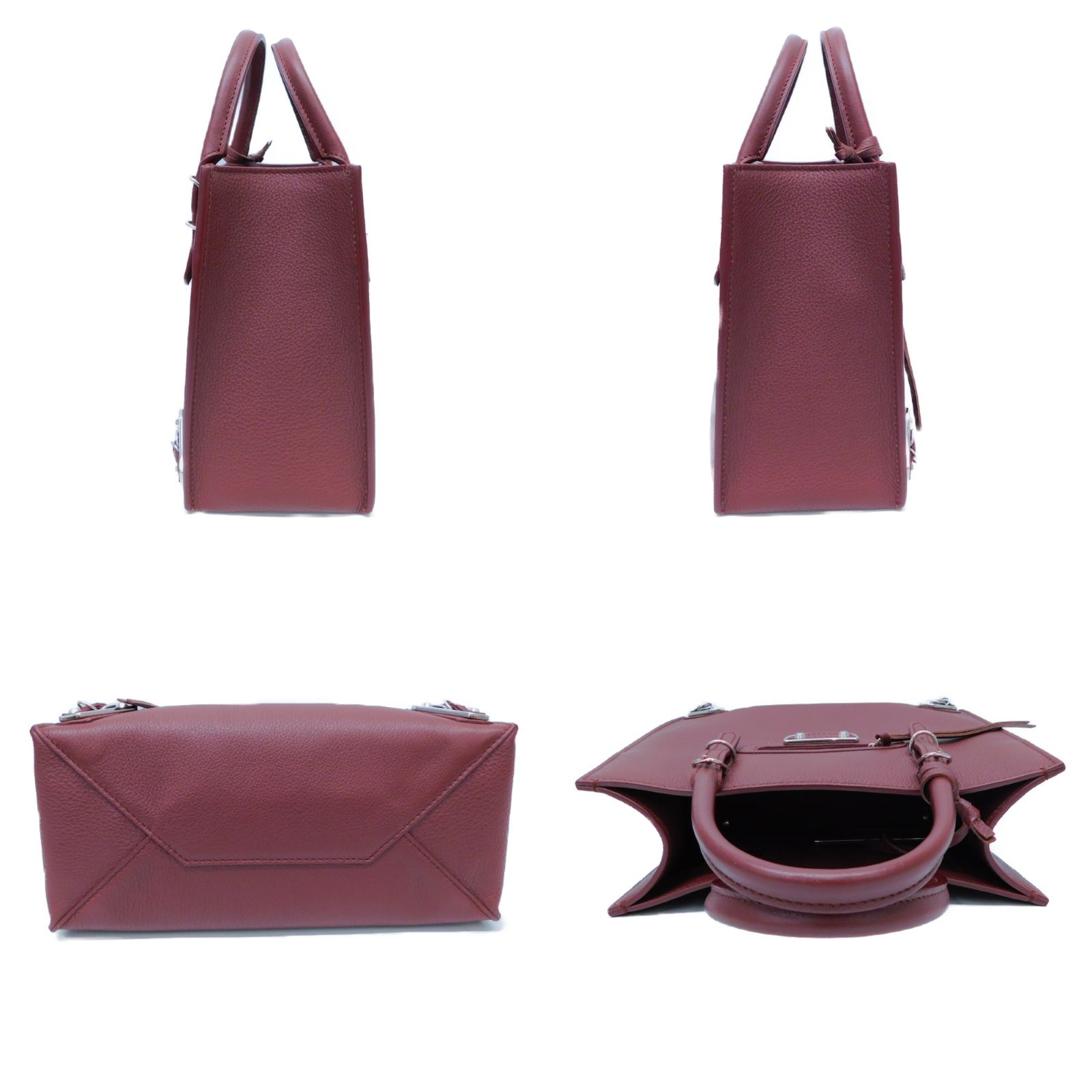 【ミラー付き】BALENCIAGAバレンシアガペーパーミニ387477ハンドバッグショールダー付き2WAYレザー茶系あずき色人気コンパクトレディースギフトラッピングプレゼント包装可【中古】新居浜店