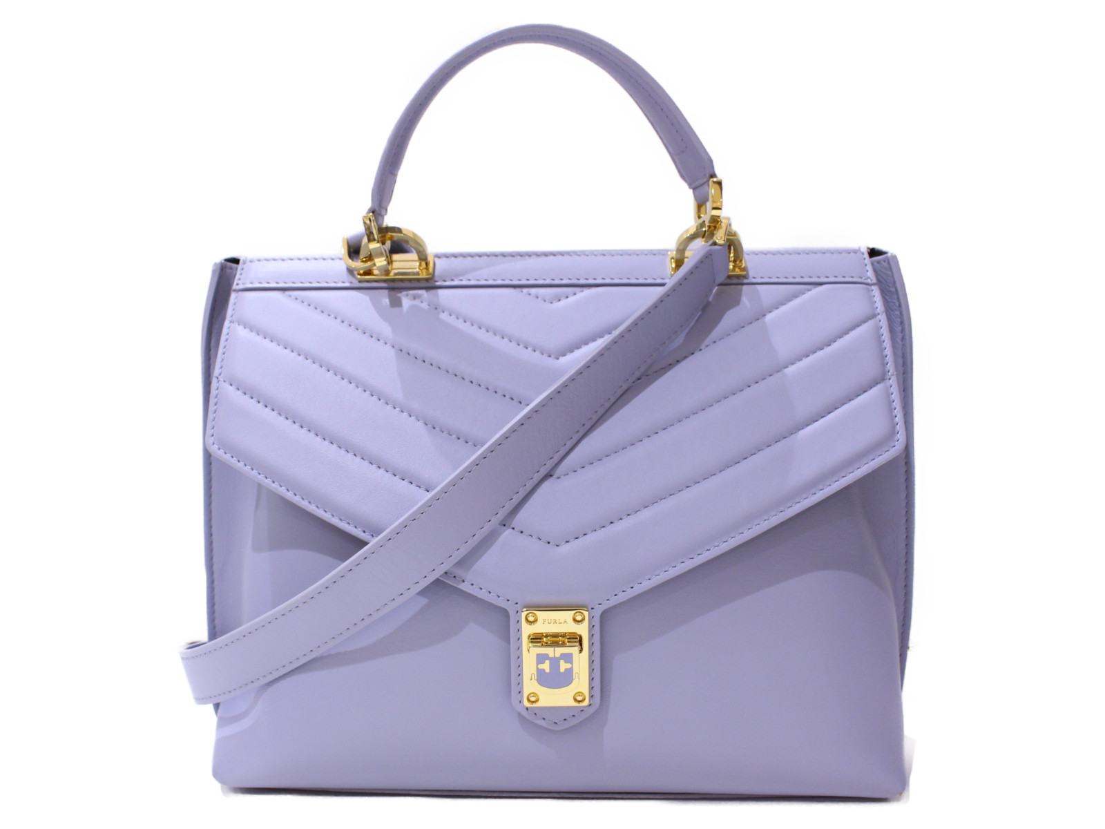 【布袋あり】FURLA フルラ トルトナS TORTONA ハンドバッグ ショルダーバッグ 2WAYバッグ 水色系 レザー レディース ギフト プレゼント包装可【中古】松山朝生田店|かんてい局松前R56号店
