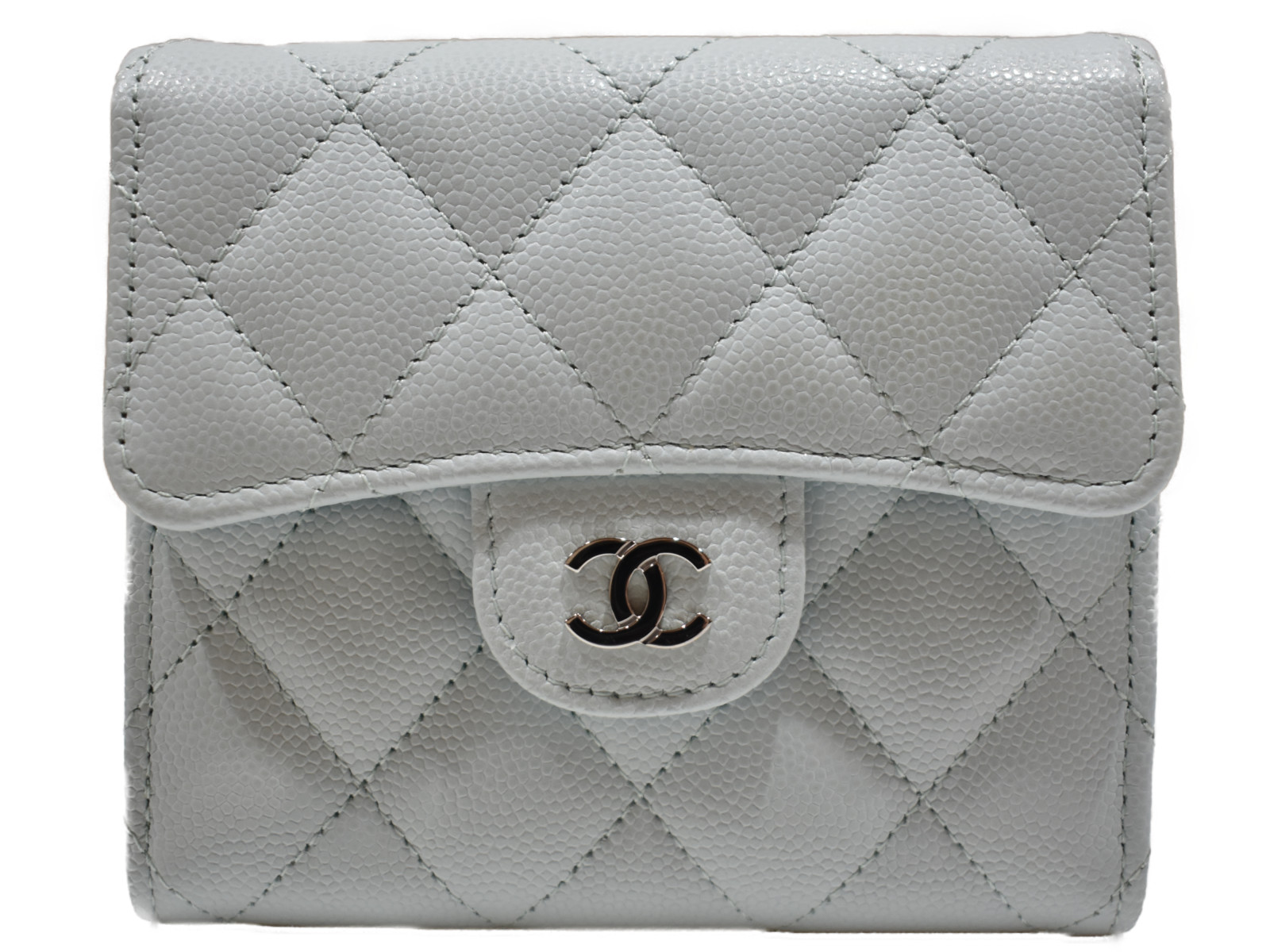 CHANEL スモールフラップウォレット AP0231 キャビアスキン ライトブルー シルバー金具 折り財布 ウォレット レディース シンプル ギフト  プレゼント包装可 松山久万ノ台店 財布・ケース 