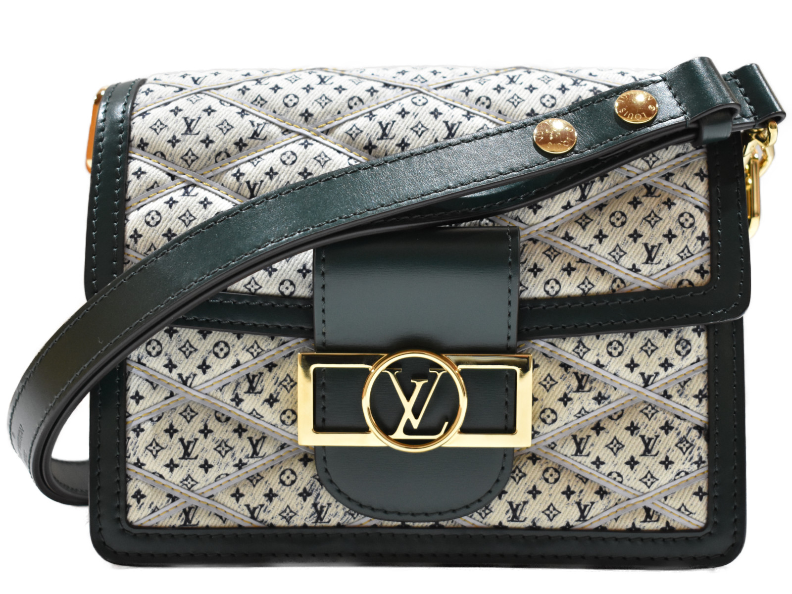 \u003cBR\u003e【箱・布袋あり】LOUIS VUITTON ドーフィーヌMINI M53996 帆布×なめし革 緑であること ショルダーバッグ レディース ゴールド金具 分かりやすい 差し上げ物 差し上げ物荷拵え可 【中古】松山朝生田店