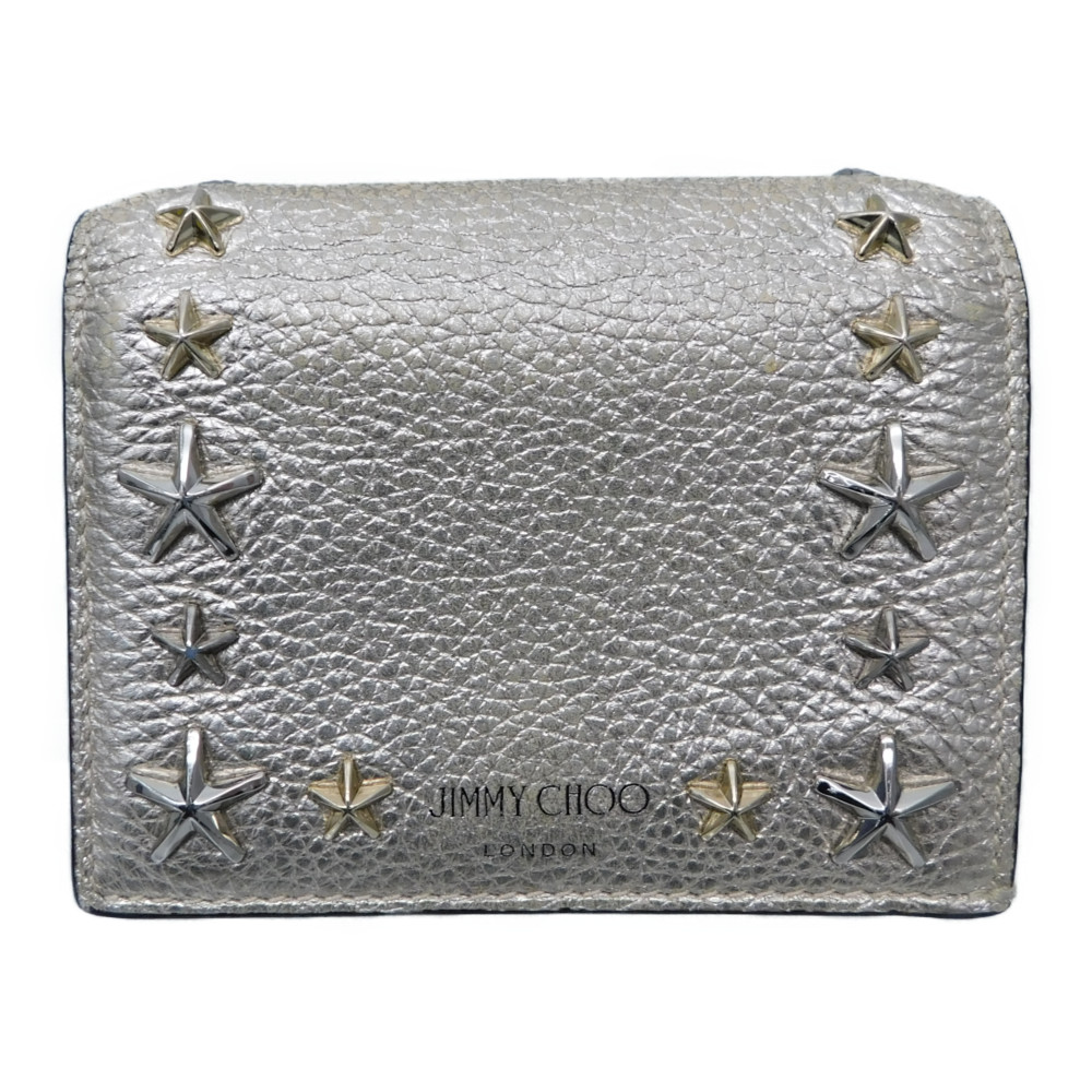 現行/極美品✨ JIMMY CHOO 折り財布 二つ折り JCロゴ キルティング コンパクトジップ ウォレット | ブラック エンボス加工レザー