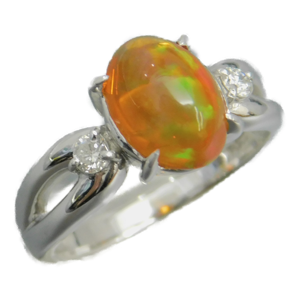 【☆新品仕上げ済☆】オパールリングオパール ダイヤモンド0.13ct Pt9006g 14号 シンプル 上品ギフト包装可 【中古】新居浜店|かんてい局松前R56号店