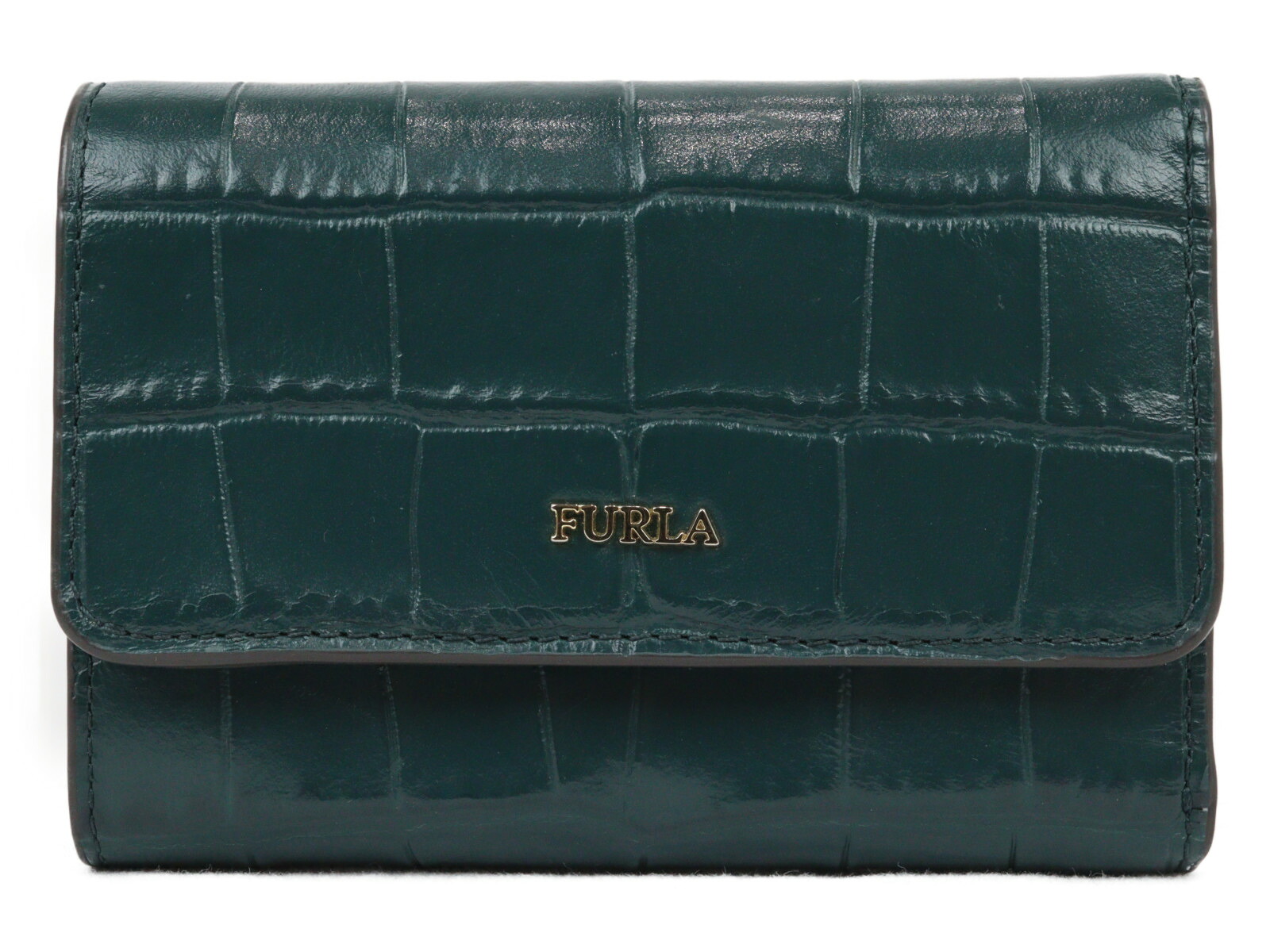 【箱・布袋あり】FURLA フルラ 3つ折り紙入れ コンパクトウォレット 緑であること なめし革 分かりやすい レディース 差し上げ物 差し上げ物荷拵え可【中古】松山朝生田店