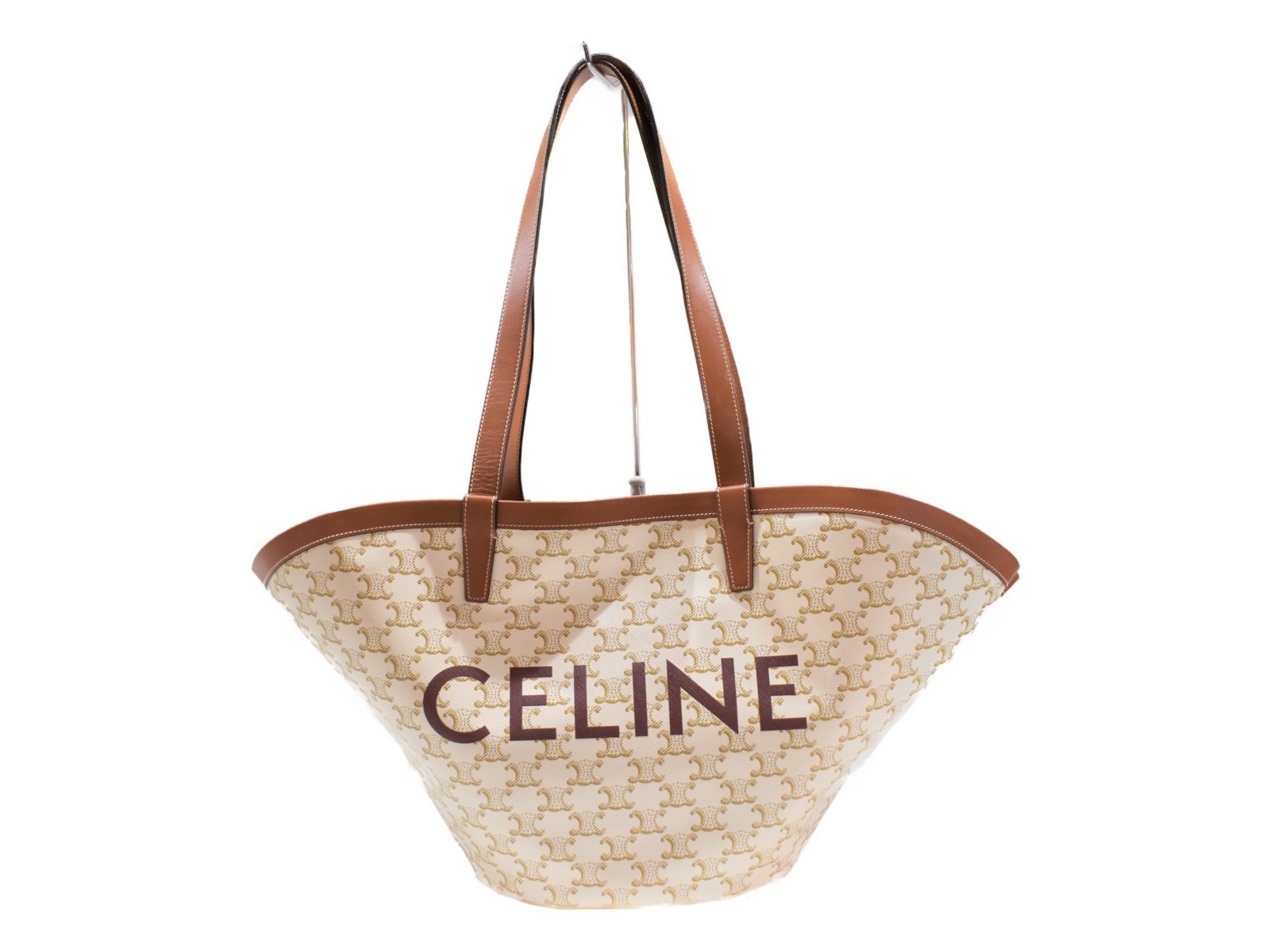 【中古品】CELINE セリーヌ　　ラージ　クーファン　トートバッグ 196262CYX ベージュ系×ブラウン系 PVC×レザー 肩掛けバッグ　カジュアルバッグ　レディース　人気　トリオンフ　おしゃれ【中古】松山久万ノ台店
