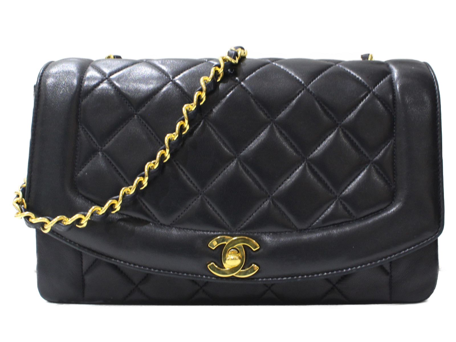【ギャラあり】CHANEL　シャネル　チェーンショルダーバッグ　ダイアナマトラッセ　ラムスキン　ブラック　ゴールド金具　レディース　ギフト　プレゼント包装可【中古】松山朝生田店 346,410円