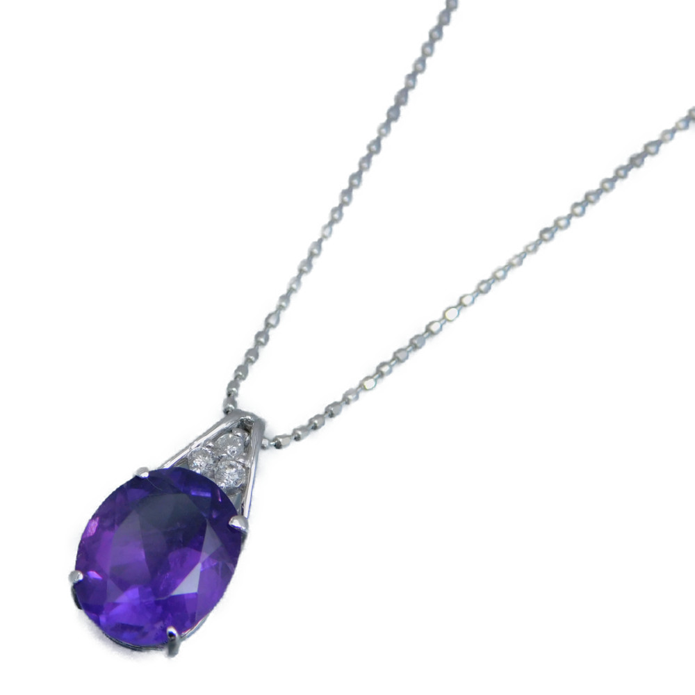 K18WG アメジスト ダイヤ付き ネックレス 2.10ct 0.05ct 紫 パープル ホワイトゴールド シンプル レディース プレゼント包装可 【中古】新居浜店|かんてい局松前R56号店