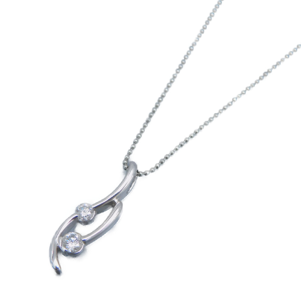 Pt850　2Pダイヤ付ネックレス　デザインネックレス　ダイヤモンド　宝石　ネックレス　ペンダン　プラチナ　おしゃれ　ジュエリー　プレゼント　ギフト　ラッピング可【中古】　新居浜店｜かんてい局松前Ｒ５６号店