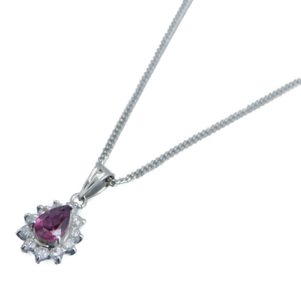 【品質保証書付】pt850 ペアーシェイプカットルビーネックレス　R0.55ct　D0.21ct 4.1ｇレディース　メンズ　ユニセックス　ネックレス　ジュエリー　おしゃれ　プレゼント包装可【中古】新居浜店