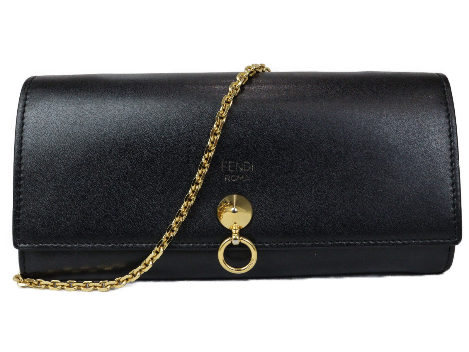 【箱・布袋あり】FENDI フェンディ コンチネンタルウォレット 8M0365 チェーンウォレット 長紙入れ 黒いこと なめし革 ゴールド金具 分かりやすい レディース 差し上げ物 差し上げ物荷作り可【中古】松山朝生田店