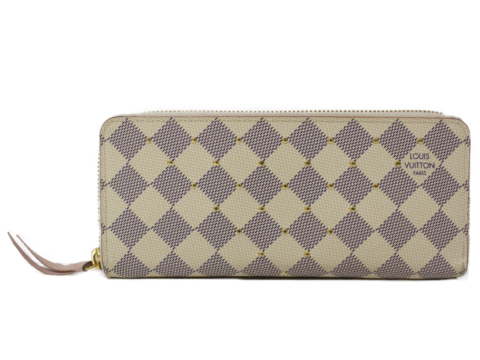 【布袋あり】LOUIS VUITTON ルイヴィトン ポルトフォイユ・クレマンス 長紙入れ ダミエ・アズール スタッズ ローズバレリーヌ 白いこと×薄墨色 サクラ色 レディース 差し上げ物 差し上げ物荷拵え可【中古】松前R56号店