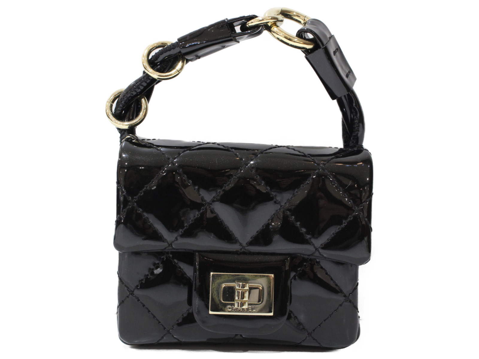 【布袋あり】CHANEL シャネル アンクレットポーチ アンクル御徒面子 ミニ合切袋 エナメル 黒いこと 黒 レディース 差し上げ物 差し上げ物荷造り可【中古】松前R56号店