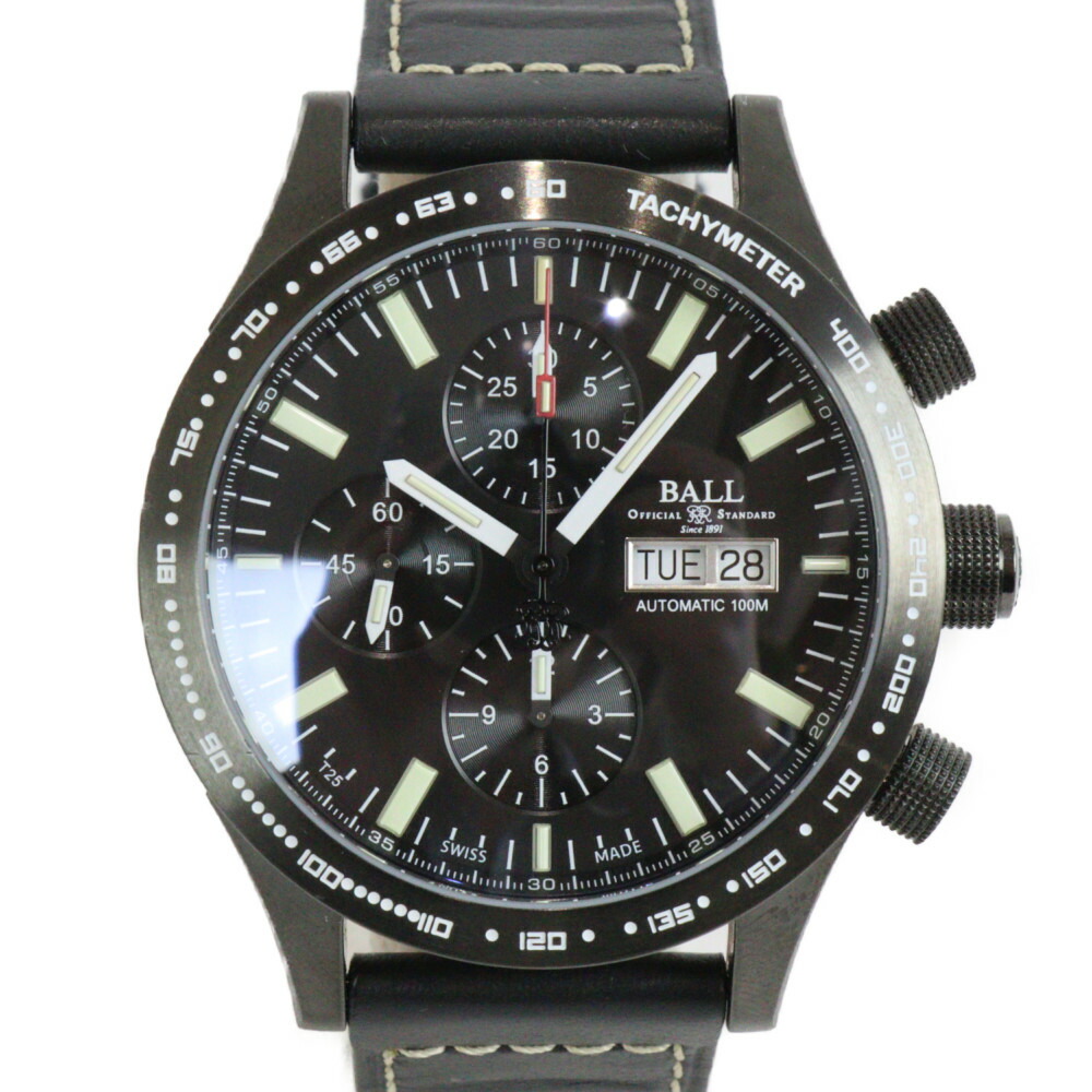 【世界1999本限定モデル】BALL　WATCH　ボールウォッチ　ストークマン　ストームチェイサー　DLC　CM2192C-L5J-BK　自動巻き　デイデイト　クロノグラフ　SS　革ベルト　ブラック　メンズ　腕時計　ウォッチ　プレゼント包装　ギフト【中古】松山朝生田店