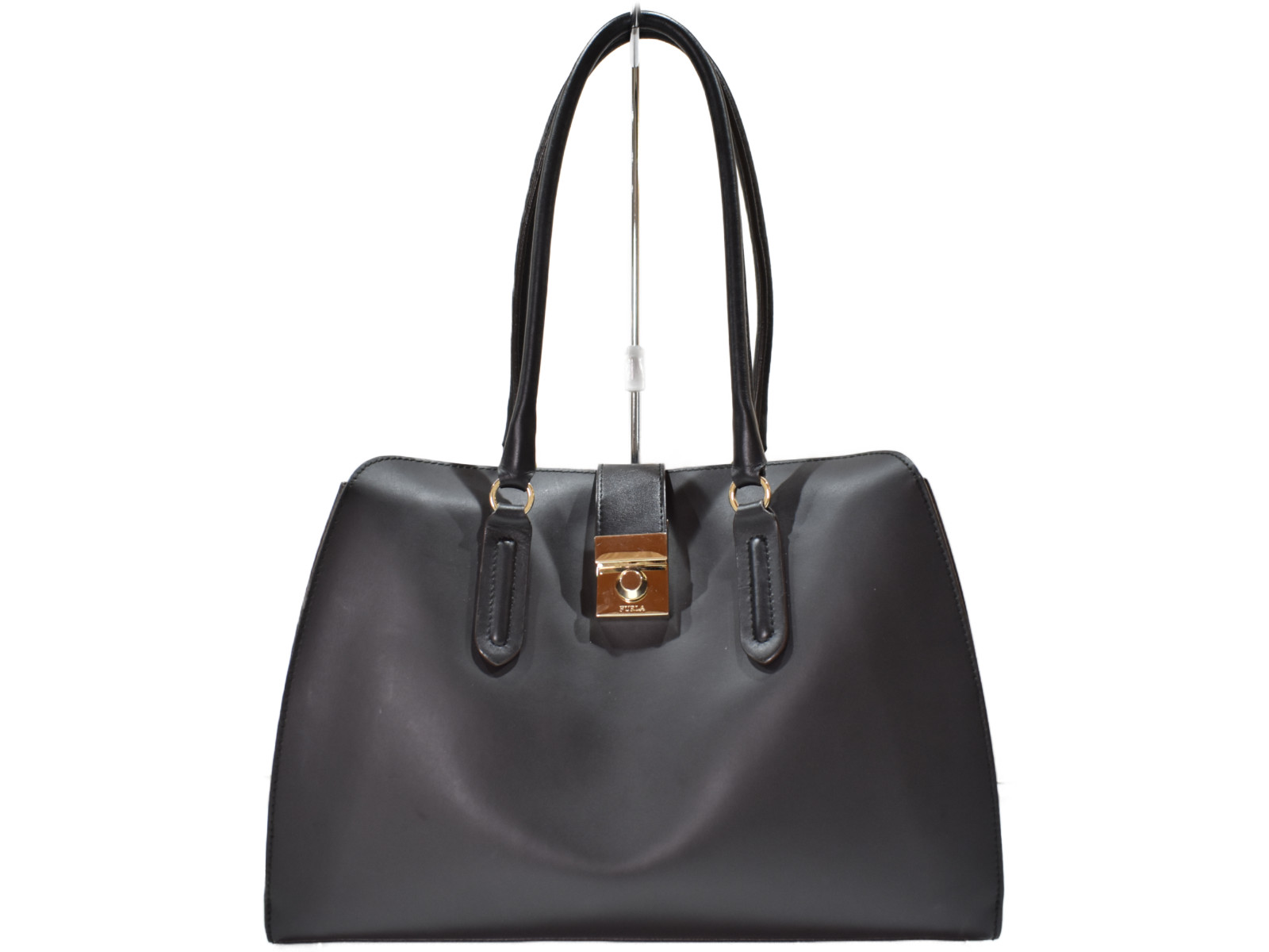 【布袋あり】FURLA　フルラ　レザーハンドバッグ　レザー　ブラック　トートバッグ　レディース　ゴールド金具　シンプル　ギフト　プレゼント包装可　【中古】　松山久万ノ台店｜かんてい局松前Ｒ５６号店