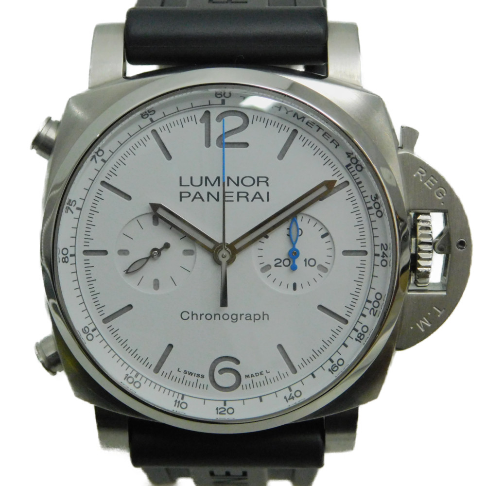 OFFICINE PANERAI　オフィチーネパネライ　 ルミノールクロノ　PAM01218　機械式　自動巻き　SS　ステンレススチール　44mm　スモールセコンド　100m防水　クロノグラフ　ホワイト文字盤　替えベルト付き　ラバーベルト　革ベルト　メンズ　腕時計【中古】 新居浜店