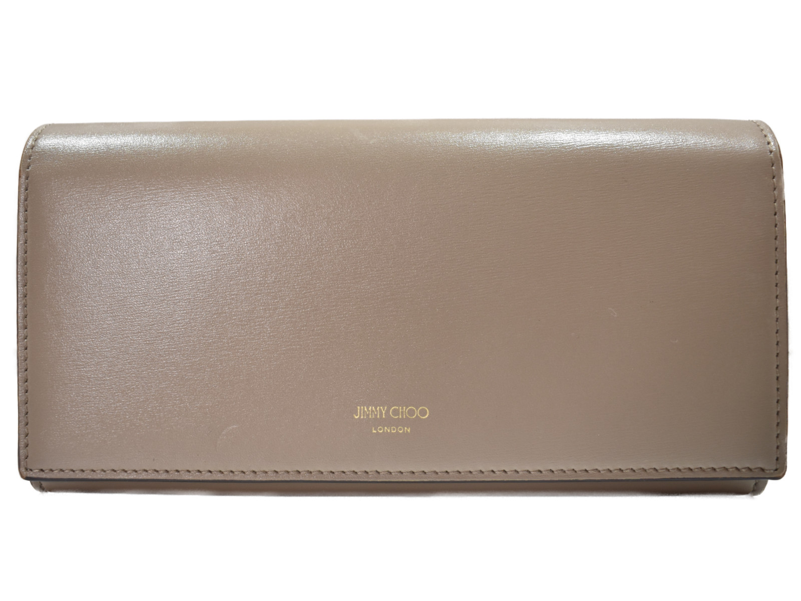 JIMMY CHOO ジミーチュウ 二つ折り長紙入れ なめし革 グレージュ 長紙入れ ウォレット レディース 分かりやすい 差し上げ物 差し上げ物荷拵え可 【中古】 松山久万ノ台店