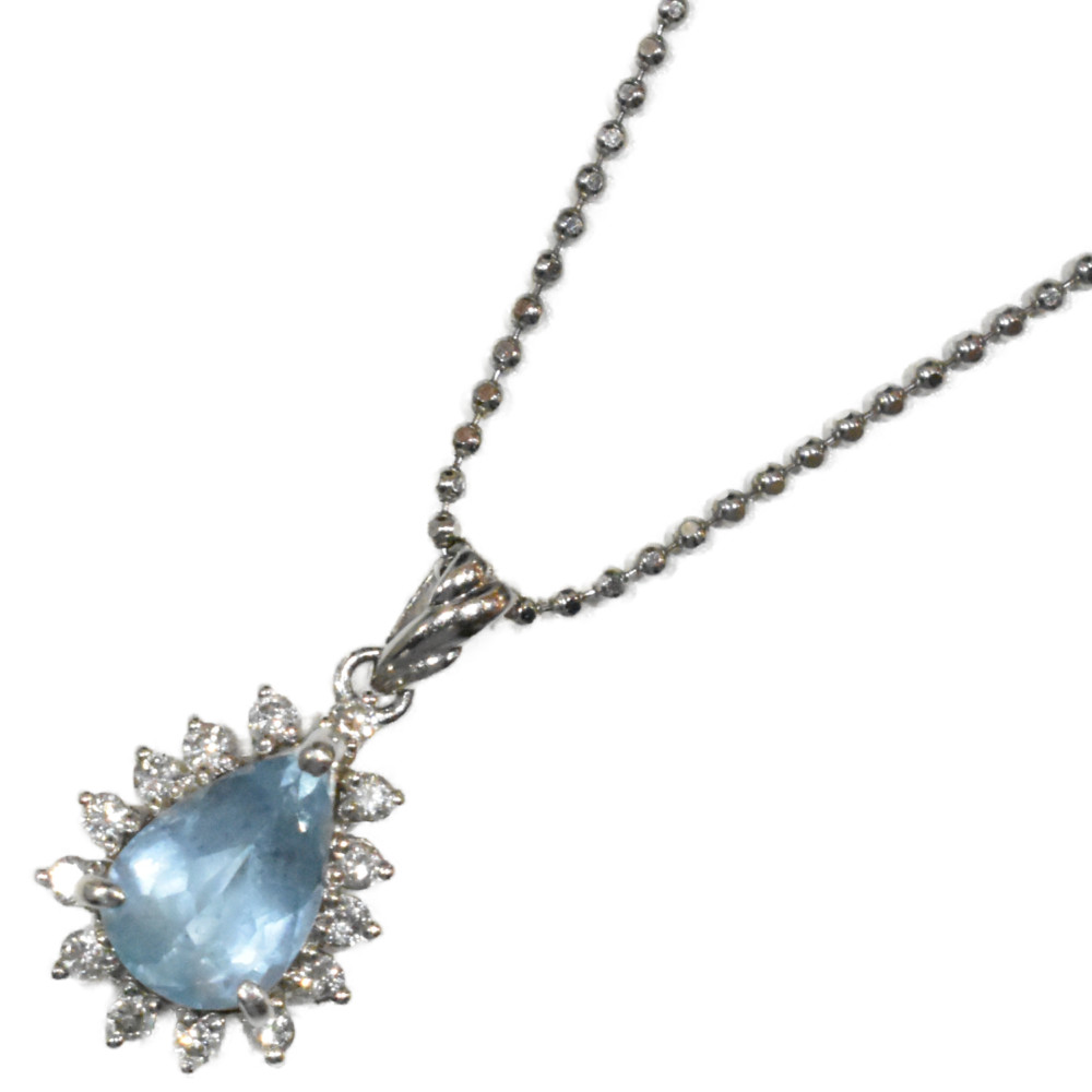 【アジャスター付き】K18/Pt900 アクアマリンネックレス WG ホワイトゴールド ダイヤモンド 0.20ct アクアマリン 1.35ct 約5.8g 約46cm ネックレス ペンダント アクセサリー セレクトジュエリー レディース プレゼント包装可【中古】 松山久万ノ台店|かんてい局松前R56号店