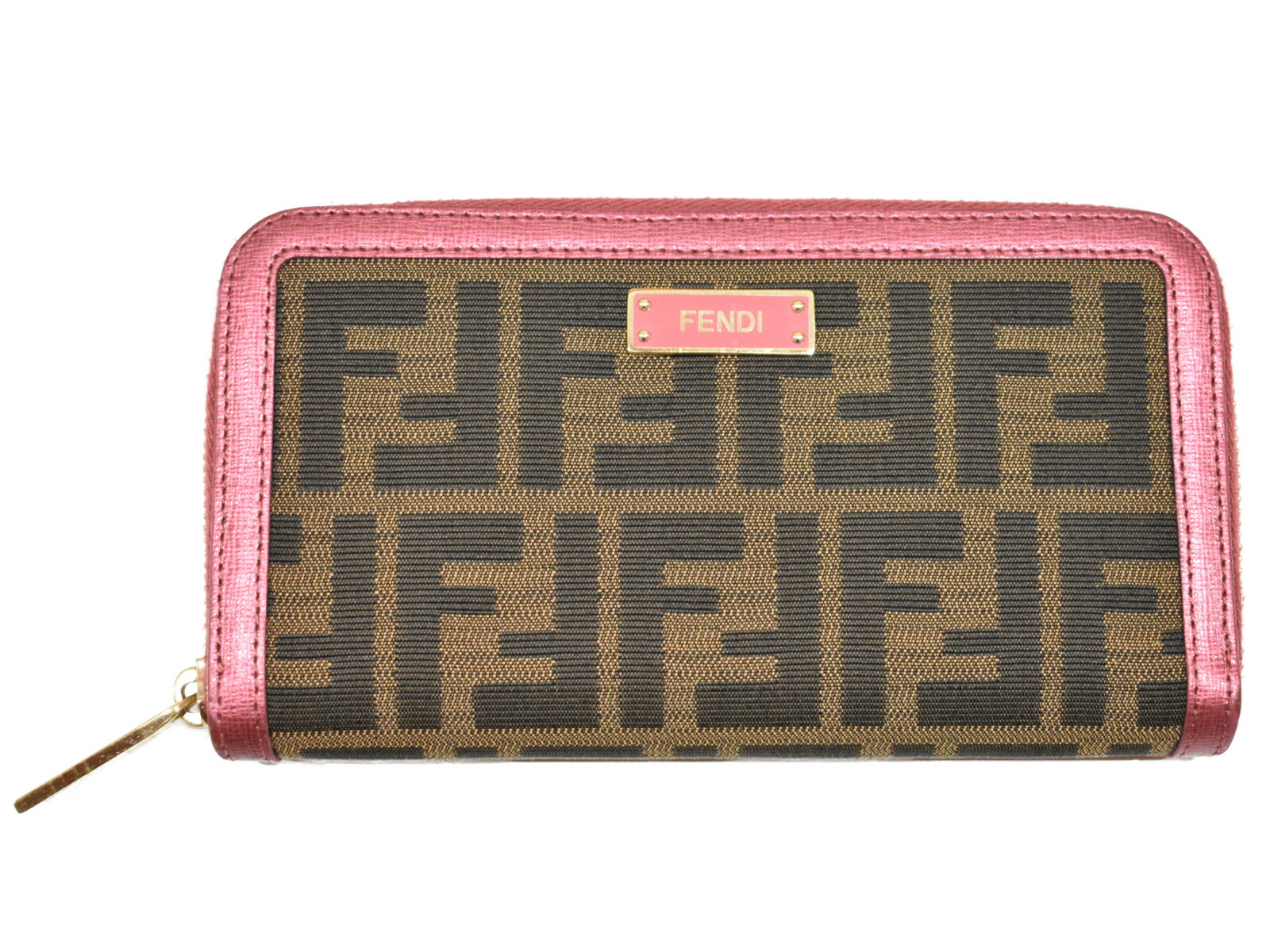 Fendi ロゴ柄タイトスカート ブラウン 美品 フェンディ タイトスカート ズッカ柄 ロゴボタン FF 膝丈