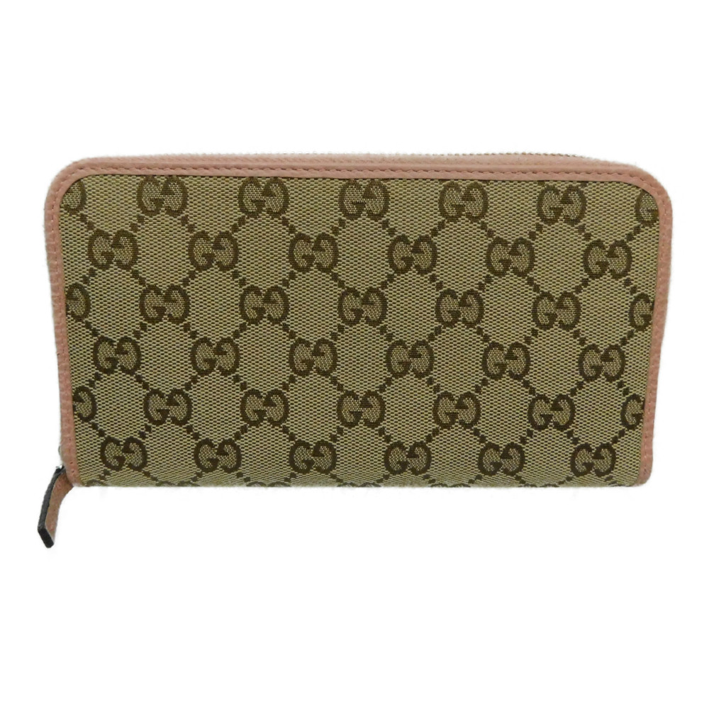 GUCCI グッチ ラウンドジッパー長紙入れ 363423 GG帆布 なめし革 赤銅色 サクラ色 ゴールド金具 ロングウォレット レディース ウィメンズ 差し上げ物 差し上げ物 ラッピング荷拵え可【中古】 新居浜店