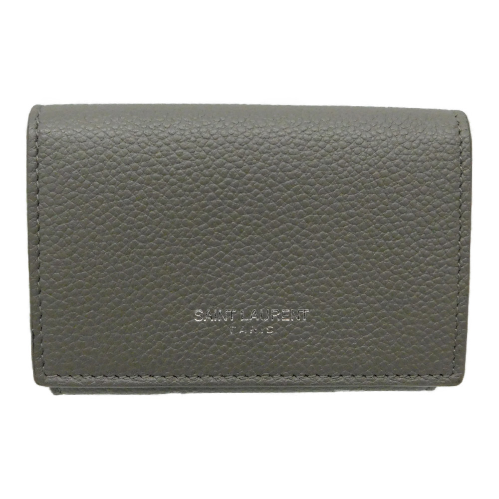 【箱・布袋あり】 SAINT LAURENT サンローラン タイニーウォレット 三つ折り札入れ コンパクトウォレット ミニウォレット 薄墨色 薄墨色 しろがね色金具 レディース 差し上げ物 ラッピング 差し上げ物荷拵え可【中古】新居浜店