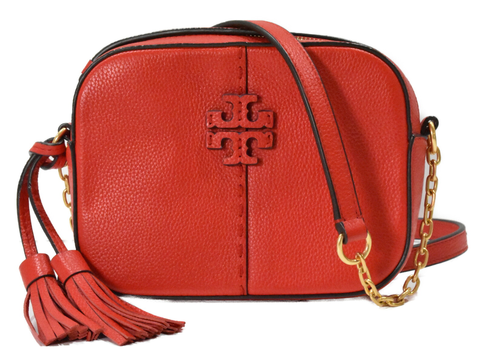 TORY BURCH　トリーバーチ　マックグロー カメラバッグ　ショルダーバッグ　斜め掛け　レッド　レザー　ゴールド金具　シンプル　レディース　ギフト　プレゼント包装可【中古】松山久万ノ台店