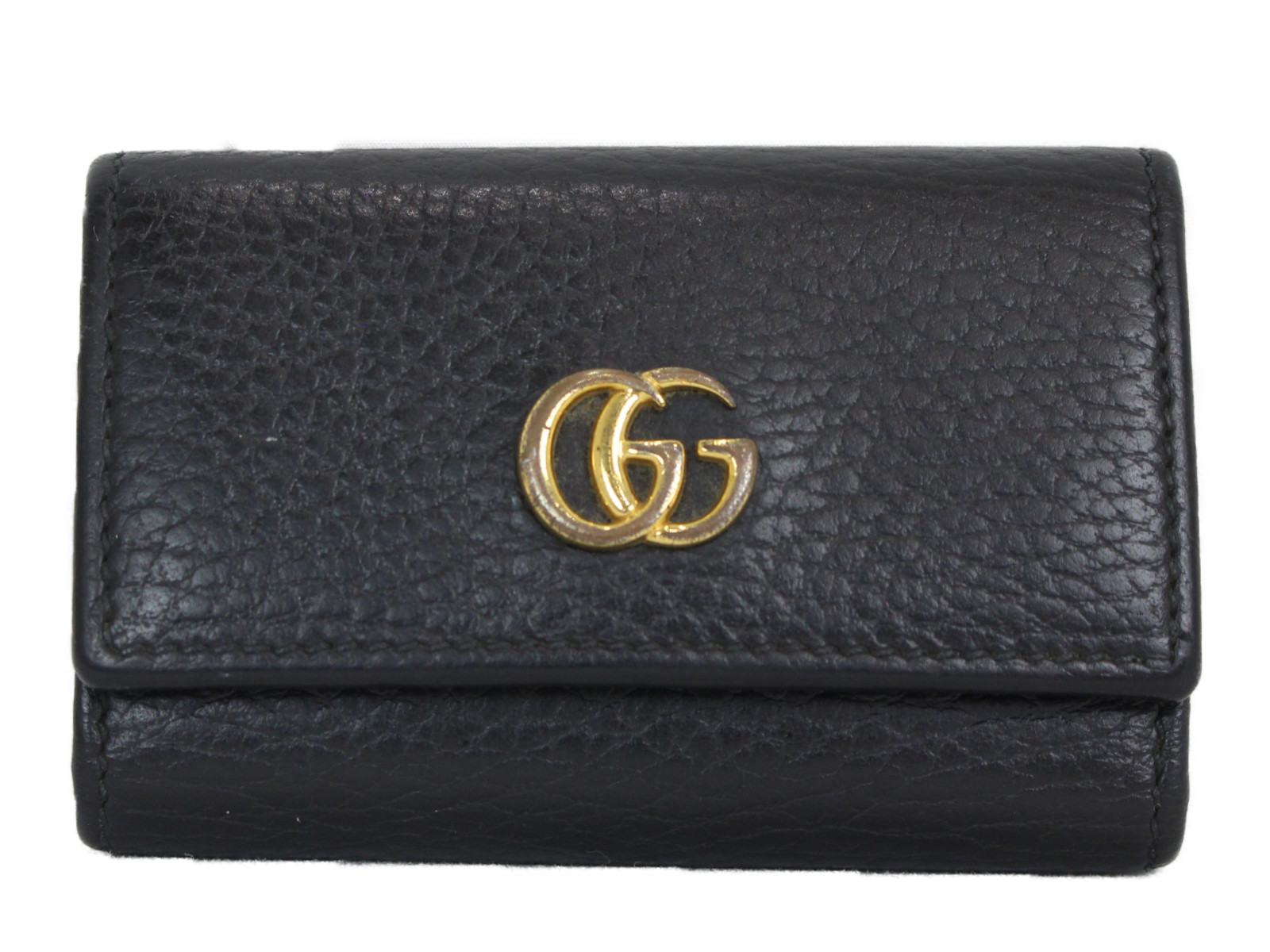 【箱・布袋あり】GUCCI　グッチ　ダブルGレザーキーケース　6連キーケース　456118・0959　ブラック　ゴールド金具　コンパクト　メンズ　レディース　ユニセックス　シンプル　ギフト　プレゼント包装可【中古】松前R56号店
