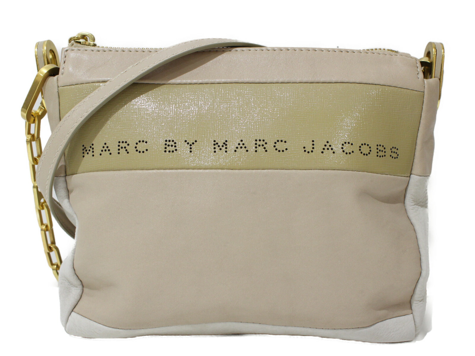 MJ マークジェイコブス 白レザー 極太ゴールドチェーン 斜めがけ