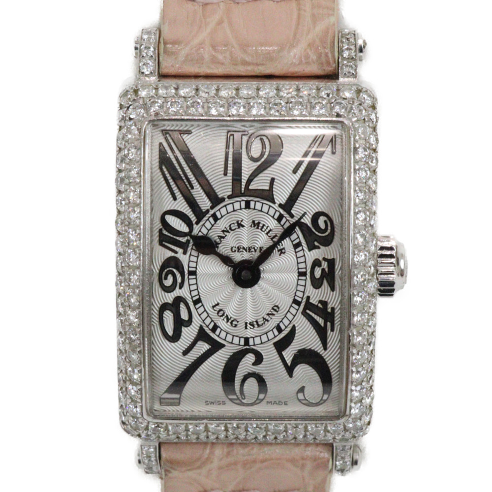 【電池交換済】FRANCK MULLER　フランクミュラー　ロングアイランド　プティレリーフ　ダイヤモンド　802QZELD　クオーツ　750　18K　ホワイトゴールド　革ベルト　レディース　腕時計　ウォッチ　プレゼント包装　ギフト【中古】松山朝生田店 366,210円