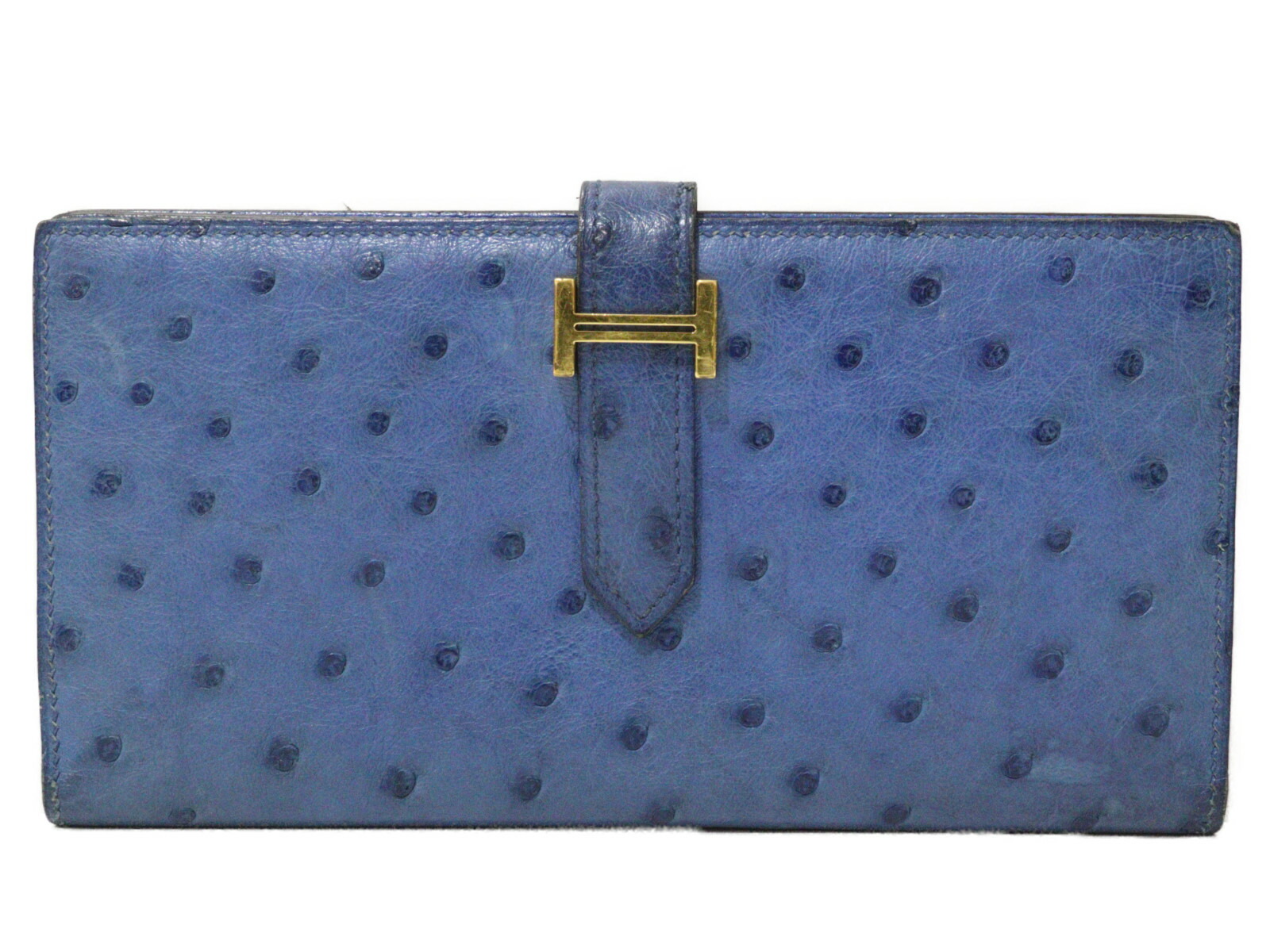 極美品★HERMES★オーストリッチ★ベアンスフレ★ゴールド金具★長財布 エルメス ベアンスフレ ブラック オーストリッチ ゴールド金具