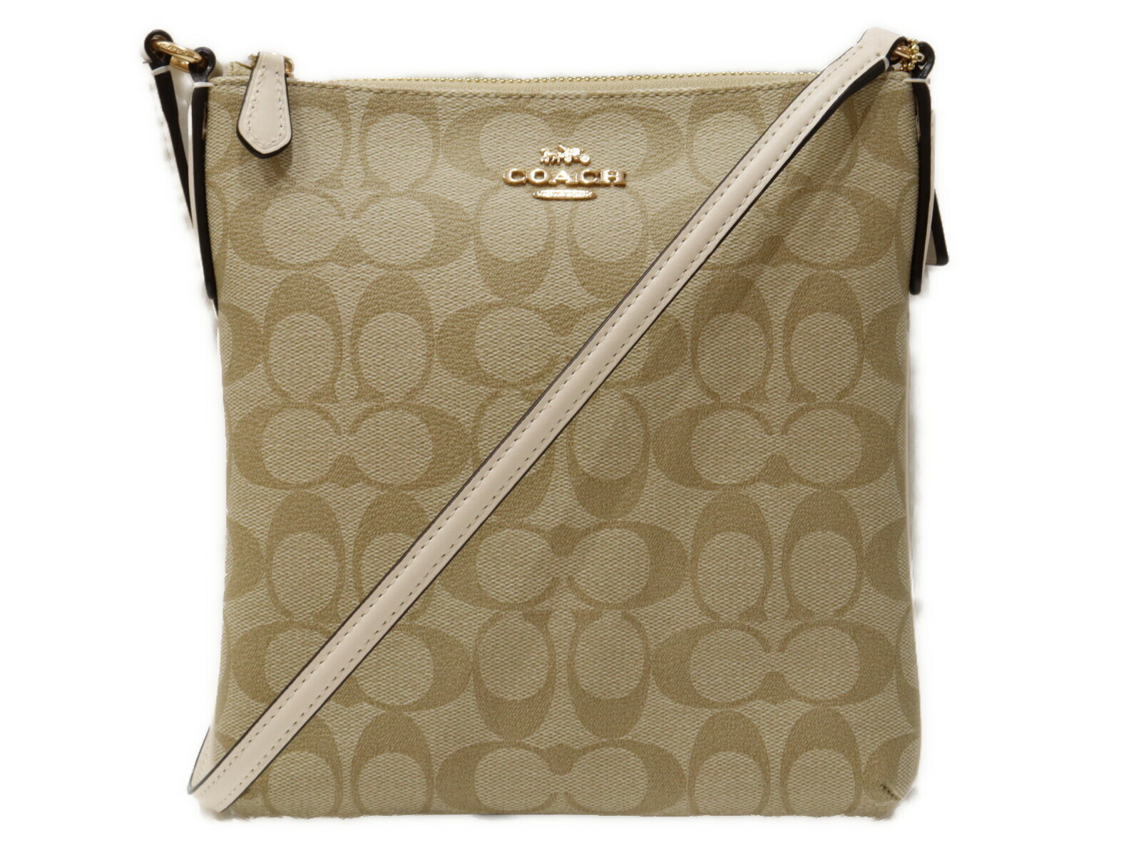 COACH コーチ ショルダーバッグ F58309 PVCコーティングキャンバス×レザー ベージュ×ホワイト シグネチャー 肩掛け ショルダーバッグ レディース シンプル ギフト プレゼント包装可 【中古】 松山朝生田店|かんてい局松前R56号店