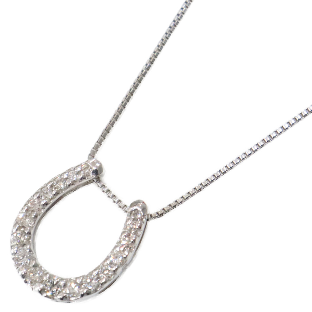 K18WG　ホワイトゴールド　ダイヤモンド0.21ｃｔ　馬蹄ネックレス　40ｃｍ　2.3ｇ　ベネチアン　シンプル　レディース　プレゼント包装可【中古】松山朝生田店