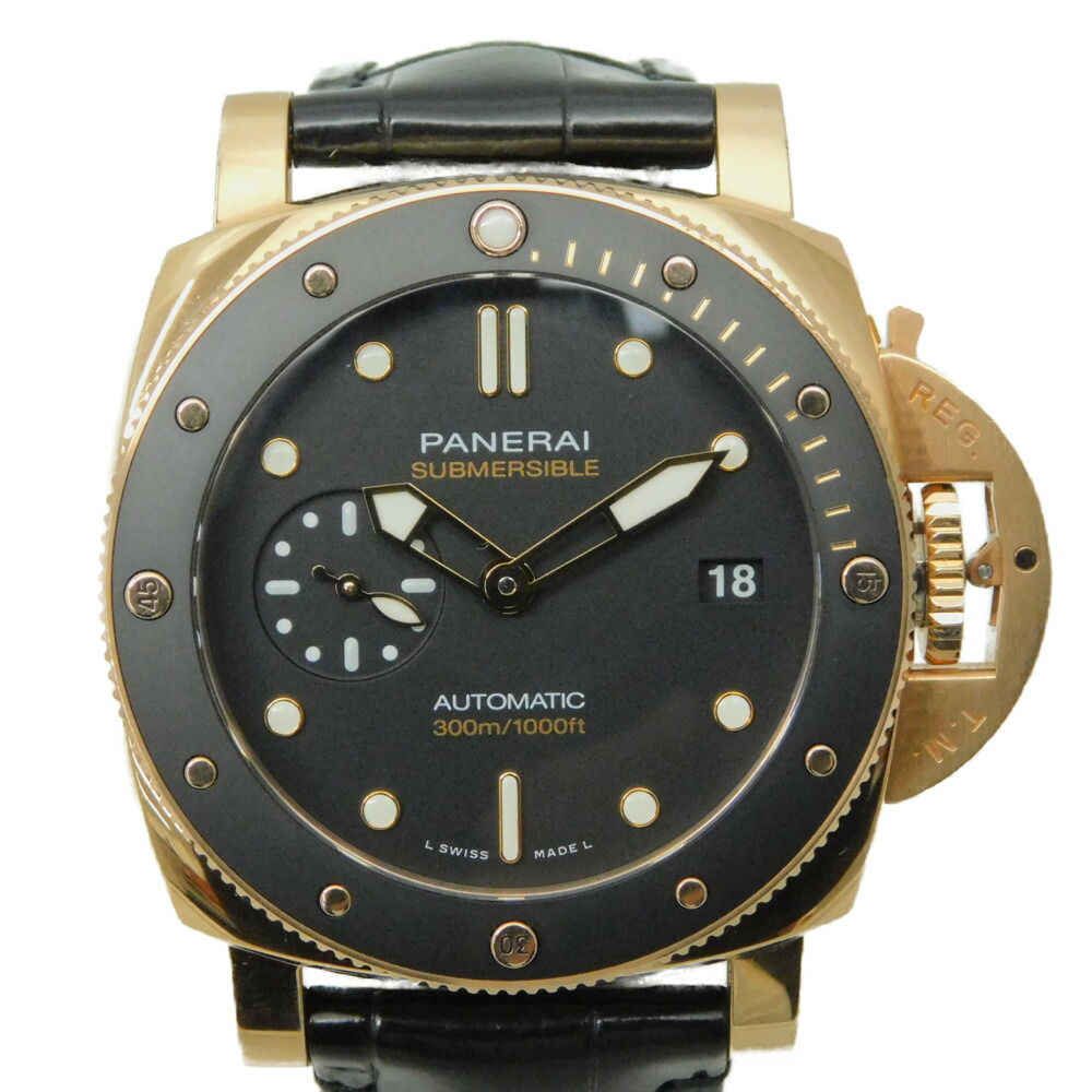 【ＯＨ済み】OFFICINE PANERAI　オフィチーネ　パネライ　サブマーシブル　PAM01164　自動巻き　スモールセコンド　レザーベルト　ブラック　ゴールド　メンズ　腕時計【中古】 新居浜店