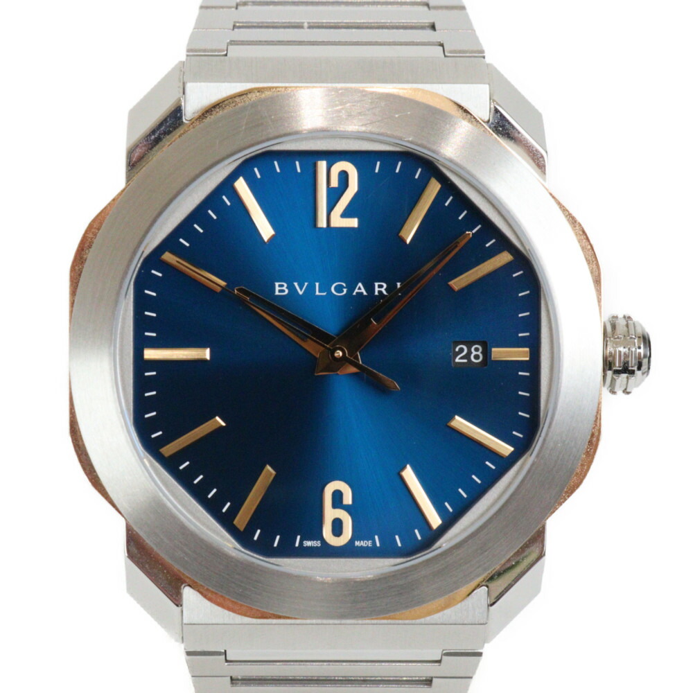 【ギャラ有】BVLGARI　ブルガリ　オクト　ローマ　OC41C3PGSD/MEA　自動巻き　デイト　K18PG　ピンクゴールド　SS　ブルー　メンズ　腕時計　ウォッチ　プレゼント包装　ギフト【中古】松山久万ノ台店
