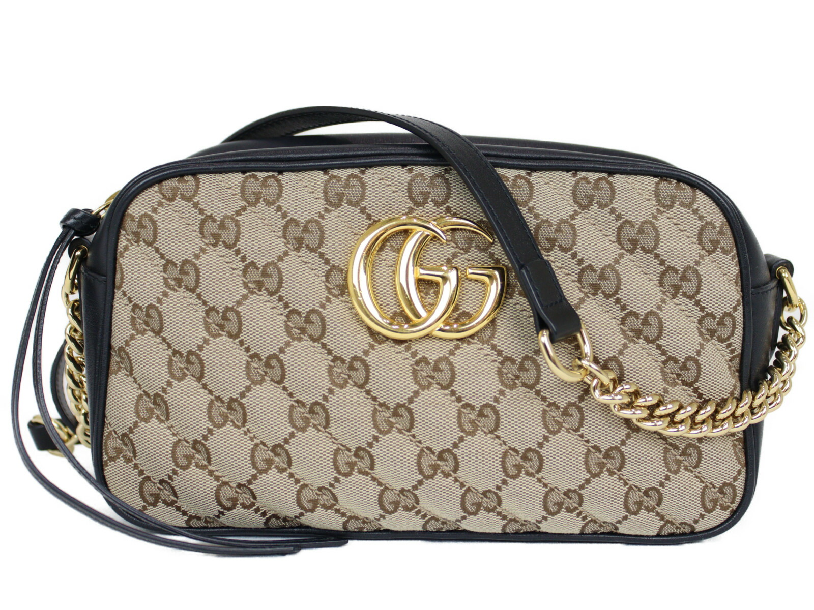 GUCCI グッチ チェーン店ショルダーバッグ 447632 帆布×なめし革 黒いこと×ベージュ ニオイあり レディース 差し上げ物 差し上げ物荷拵え可【中古】松前R56号店