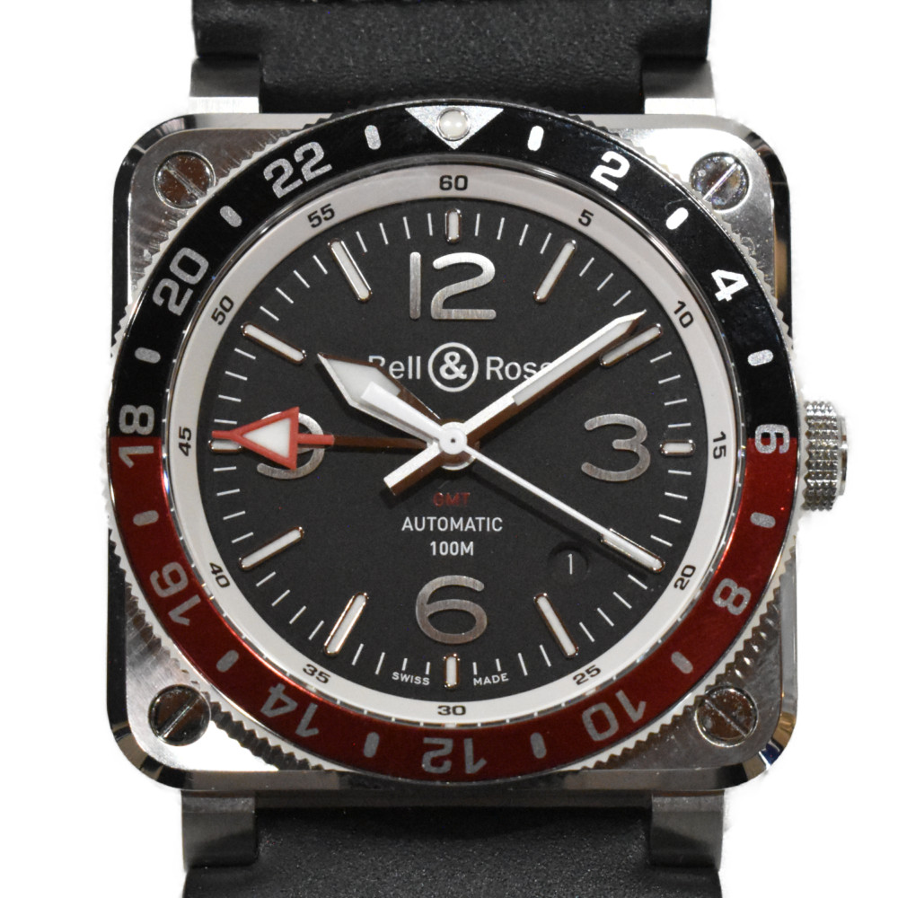 BELL＆ROSS　ベル＆ロス　BR03 GMT BLACK　BR0393-BL-ST/SCA　自動巻き　ステンレススチール　42ｍｍ　ブラック×レッド　回転ベゼル　ブラック文字盤　反射防止サファイアクリスタル　100ｍ防水　メンズ　腕時計【中古】松山久万ノ台店