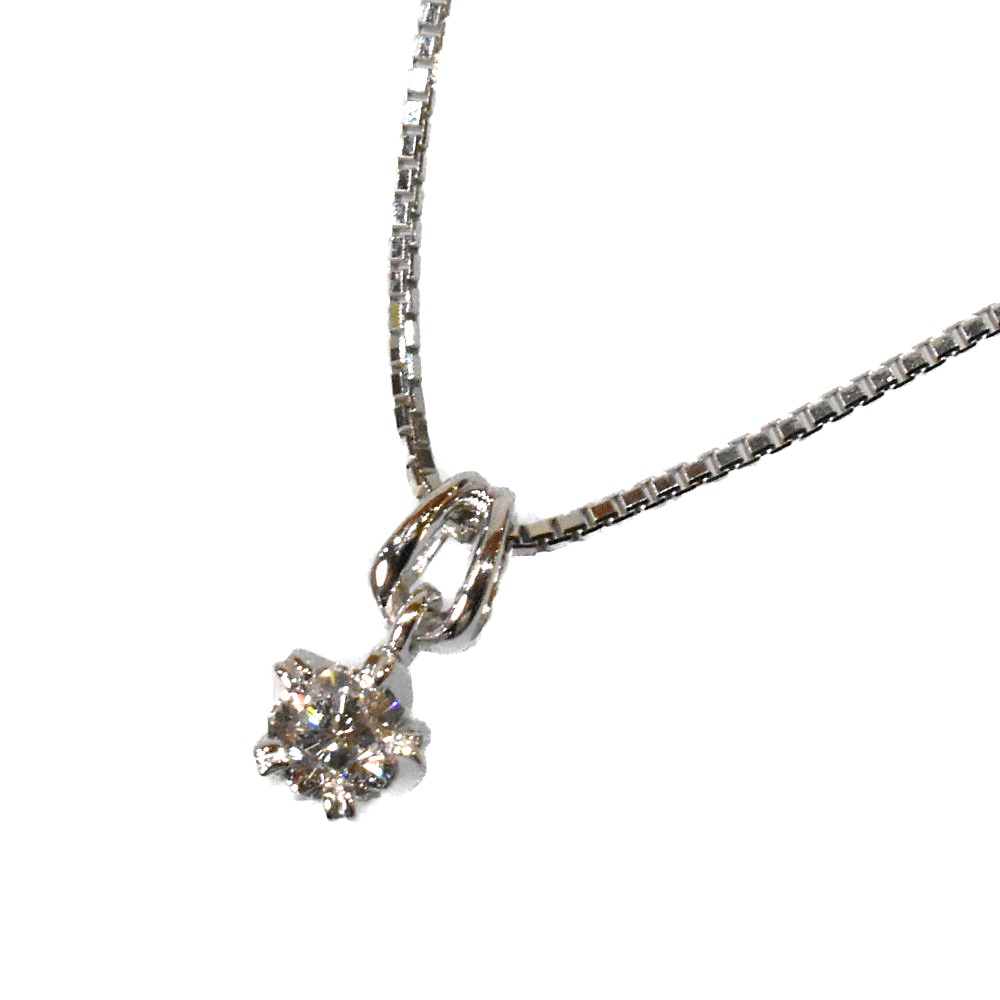 K18WG　ホワイトゴールド　1Pダイヤネックレス　ヴェネチアンチェーン　3.2ｇ　0.1ｃｔ　レディース　ファッション　ジュエリー　アクセサリー　シンプル　ギフト　プレゼント包装可　【中古】　松山久万ノ台店