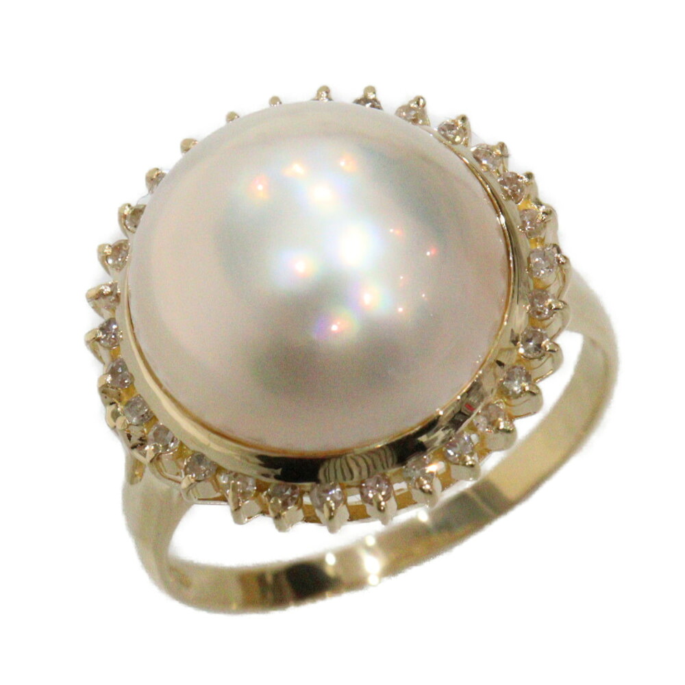 【ポリッシュ済】K18　イエローゴールド　リング　マベパール　真珠　一粒　ダイヤモンド　0.24ct　15号　シンプル　レディース　指輪　ジュエリー　プレゼント包装可　ギフト【中古】松山朝生田店｜かんてい局松前Ｒ５６号店