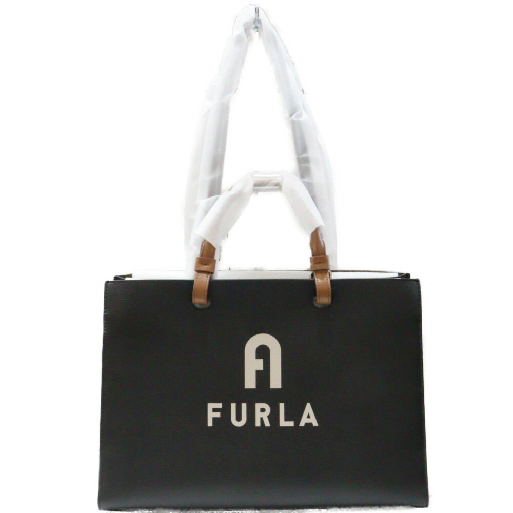 【布袋あり】FURLA　フルラ　ヴァーシティースタイルトートバッグ　WB00725　ブラック×ブラウン　ハンドバッグ　特上品　A4　レザー　レディース　ウィメンズ　シンプル　カジュアル　ギフト　プレゼント包装可　【中古】　松山朝生田店 29,054円