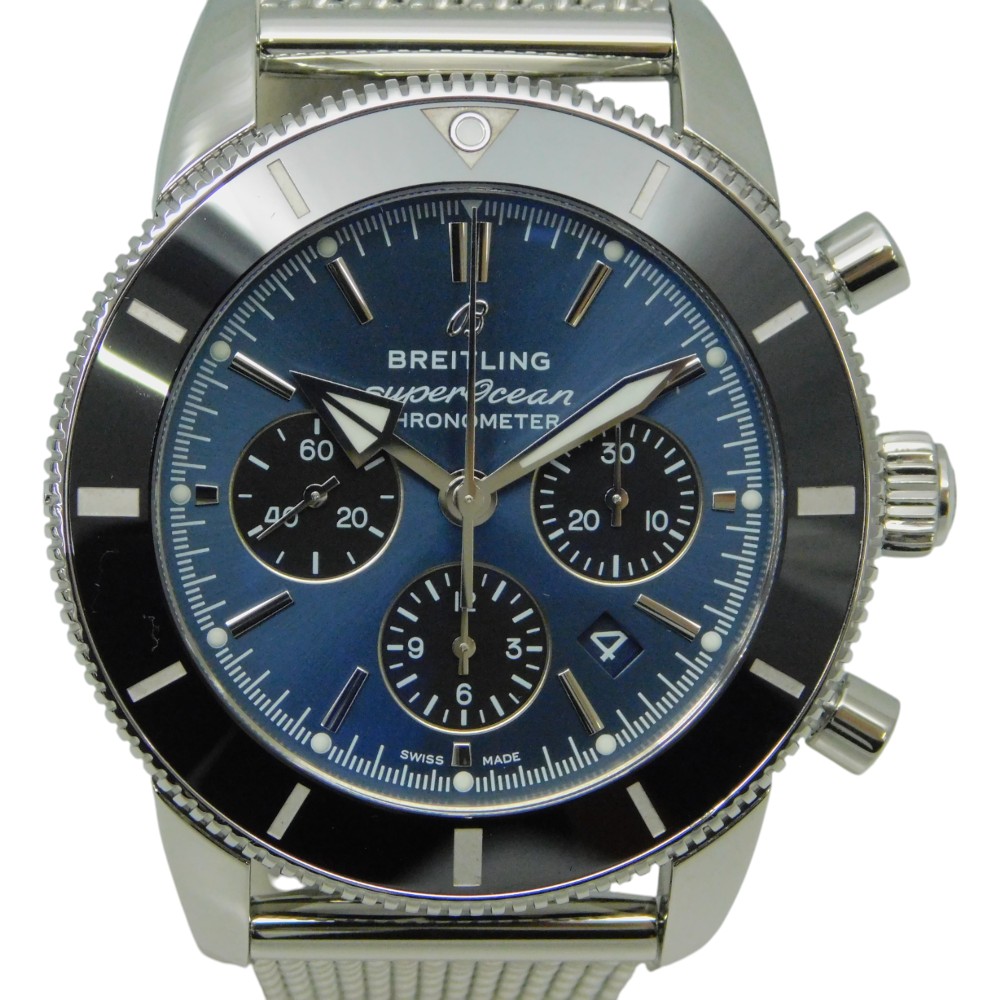 BREITLING ブライトリング  百貨店大海原 ヘリテージB01 AB0162 自動小銃一巻き デイト SS クロノグラフ  シースルーバッグ 逆回転させる押しとどめるベゼル メッシュ腕輪 青色文字盤 メンズ ウオッチ 御覧になる 差し上げ物荷造り 差し上げ物【中古】新居浜店 腕時計-メンズ腕時計