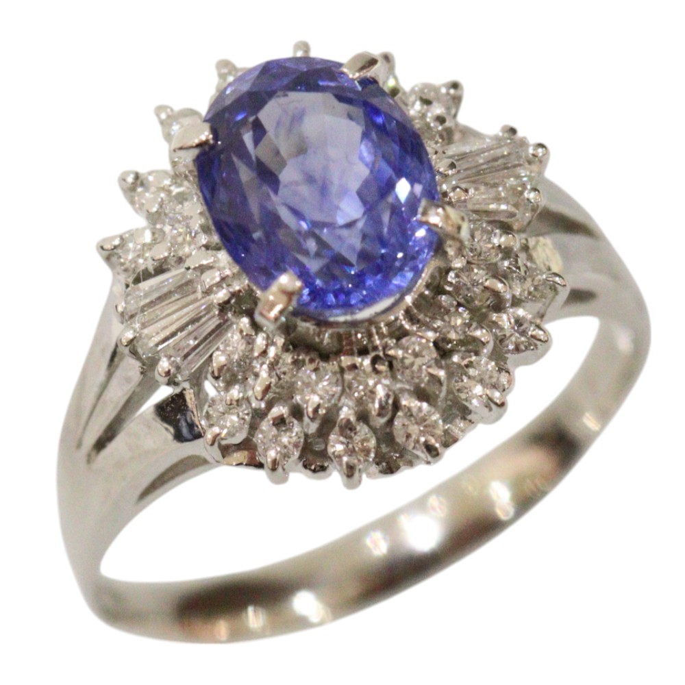 Pt900　プラチナ　リング　サファイア　2.46ct　ダイヤモンド　0.45ct　16号　6.9g　ゴージャス　レディース　指輪　ジュエリー　プレゼント包装可　ギフト【中古】松前R56号店