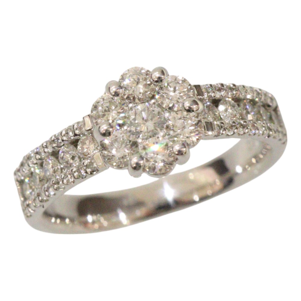 【ポリッシュ済】K18WG ホワイトゴールド フラワーモチーフ リング ダイヤモンド 1.00ct 13号 5.2g ゴージャス レディース 指輪 ジュエリー プレゼント包装可 ギフト【中古】松前R56号店|かんてい局松前R56号店