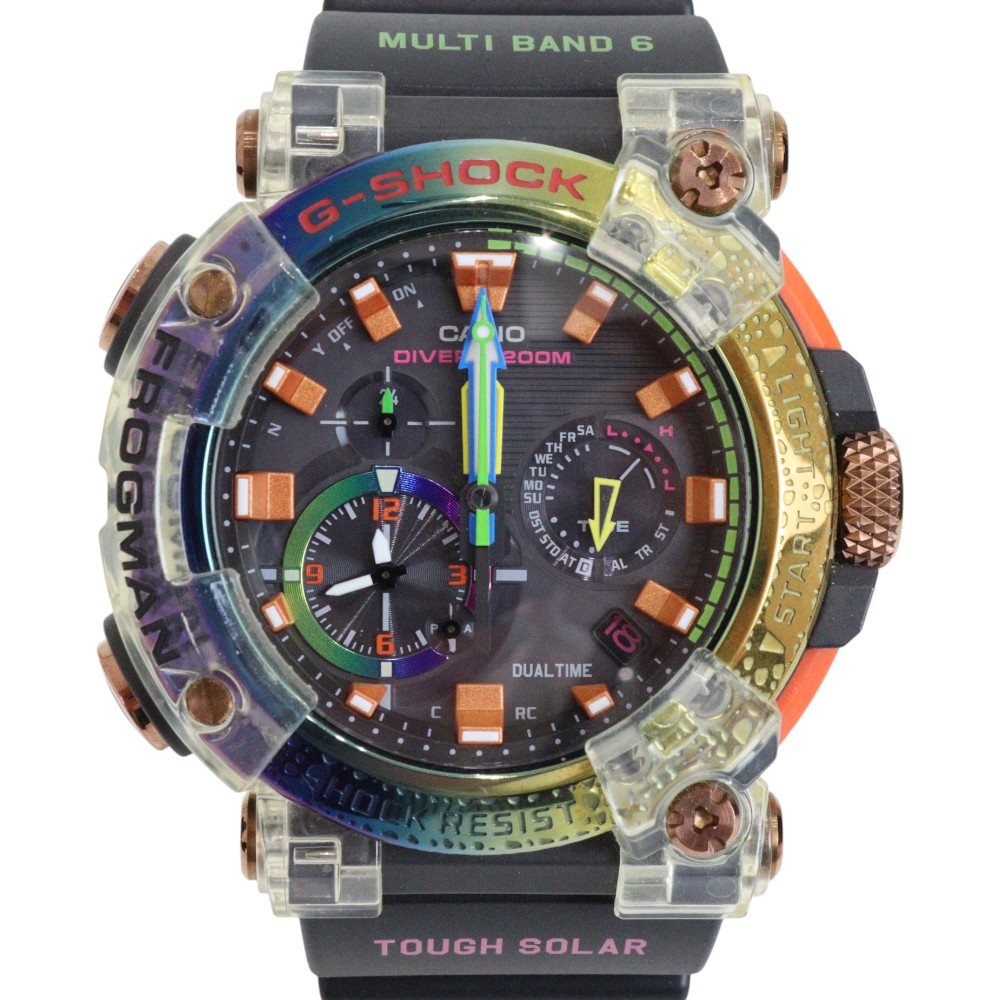 CASIO　カシオ　G-SHOCK　フロッグマン　GWF-A1000BRT-1AJR　アナログ　タフソーラー　電波時計　モバイルリンク機能　ブラック　レインボー　メンズ　腕時計　ウォッチ　プレゼント包装　ギフト【中古】松前R56号店